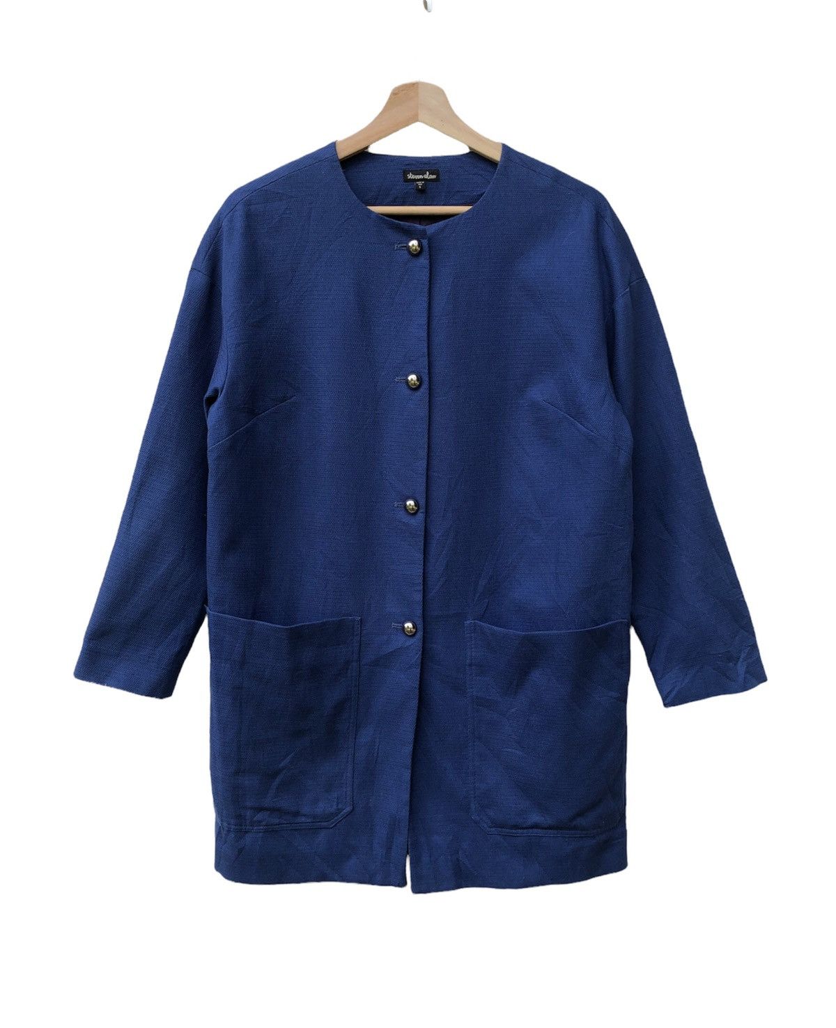 image of Archival Clothing Steven Alan Long Coat Bronze Button Jacket in Blue, Women's (Size Medium)