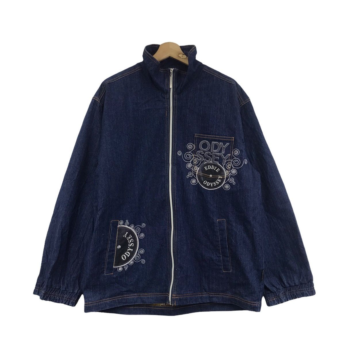 Vintage EDDIE ODYSSEY Embroidered Jeans Jacket Full Zipper Size US M / EU 48-50 / 2 - 1 Thumbnail