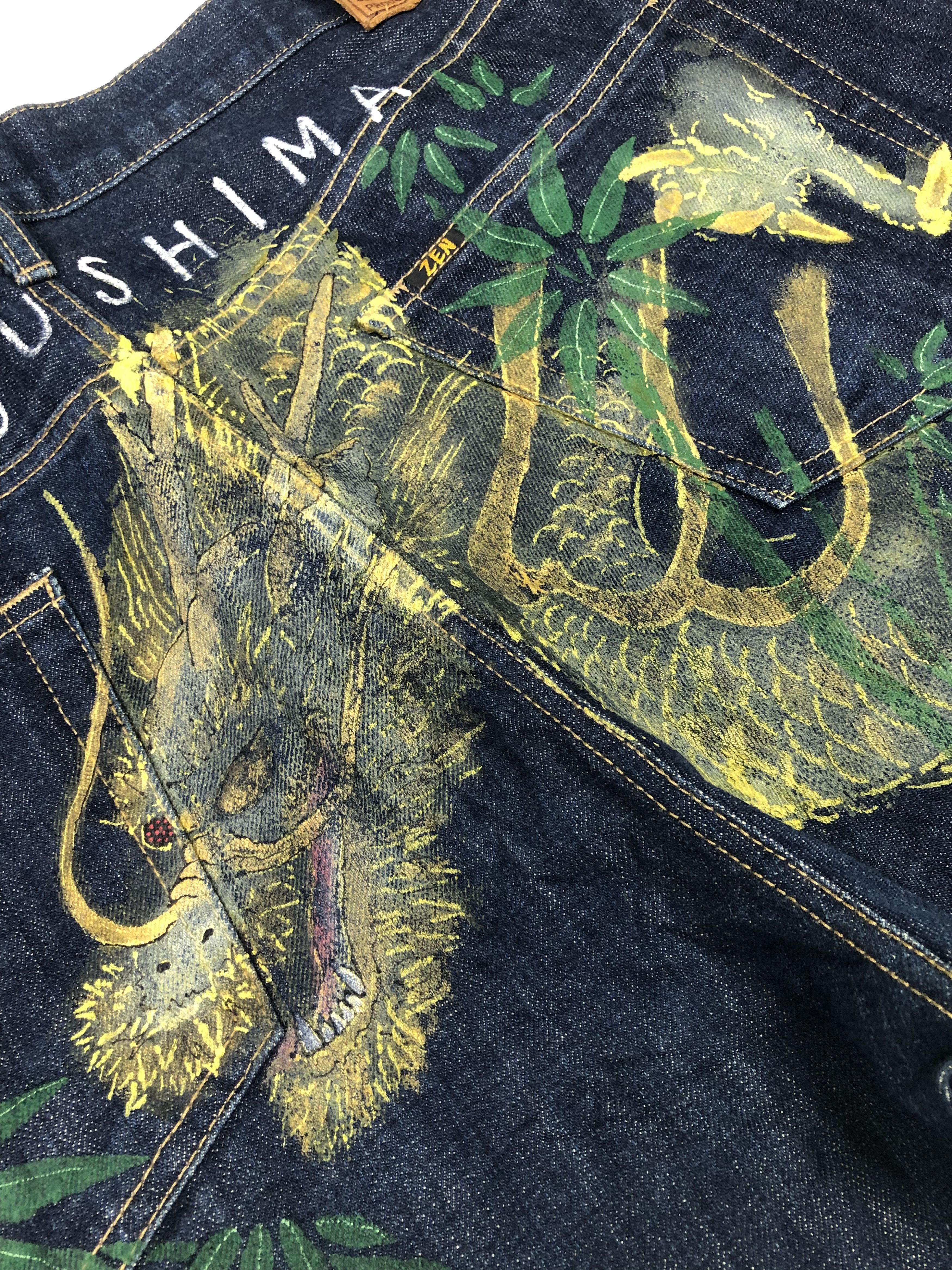 Japanese Brand RARE🔥VINTAGE ZEN KYODEN DRAGON ISLAND PRINT BLUE DENIM Size US 40 / EU 56 - 4 Thumbnail