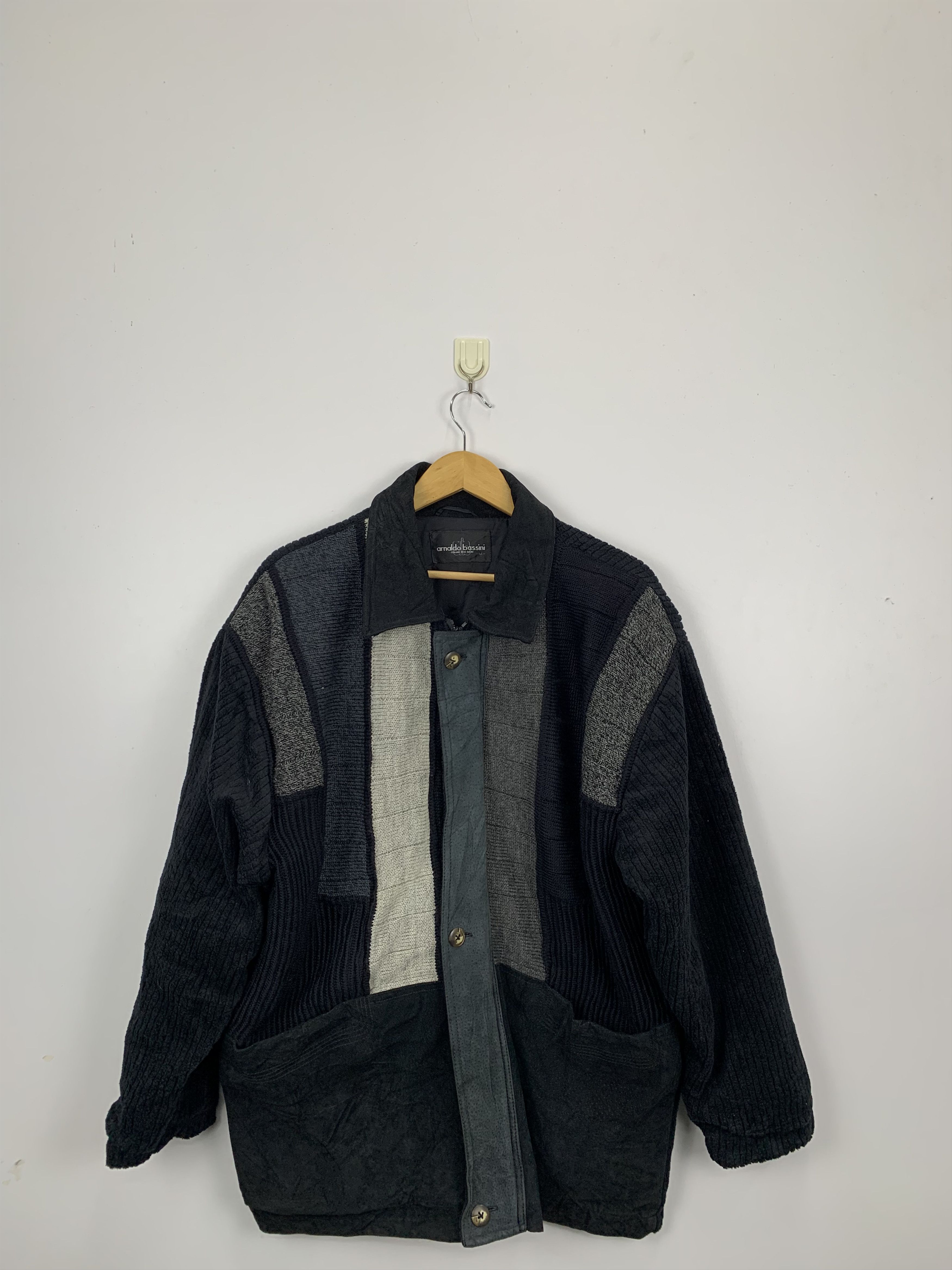 image of Cashmere Wool x Vintage 90's Arnaldo Bassini Wool Varsity Jacket in Black, Men's (Size Medium)