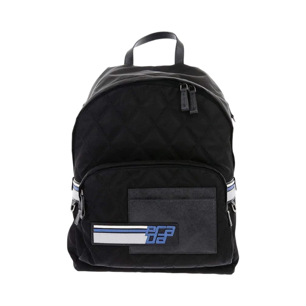 image of Prada Quilted Fabric Multipocketed Logo Backpack in Black, Men's