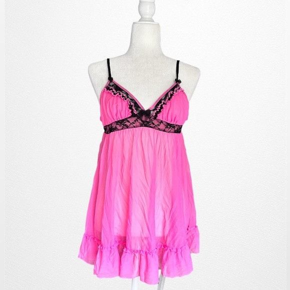 Betsey Johnson Betsey Johnson Intimates Pink/Black Babydoll Lingerie ...