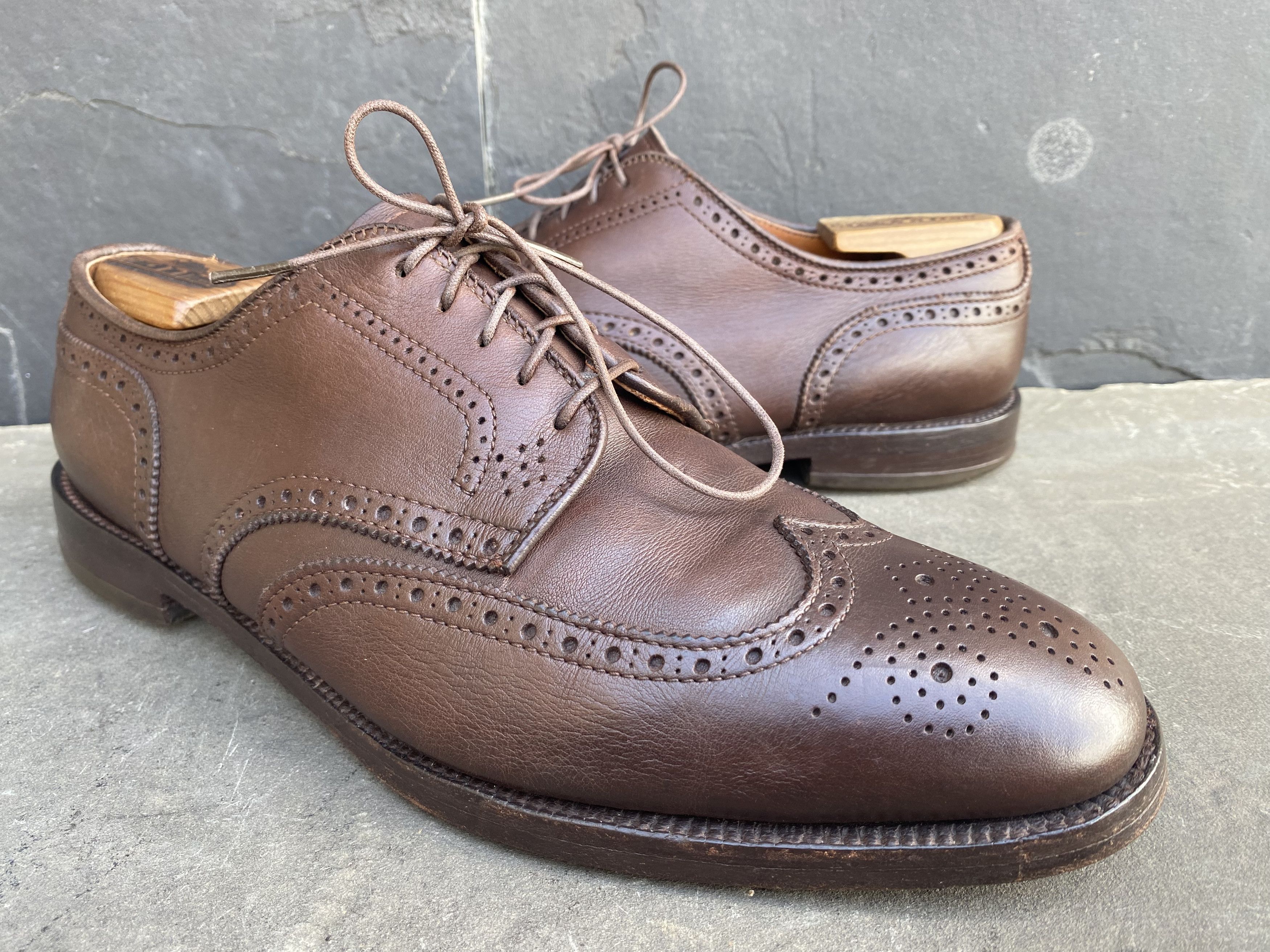 ALDEN WINGTIP BROWN OXFORDS SHOES LEATHER SADDLE MAN
