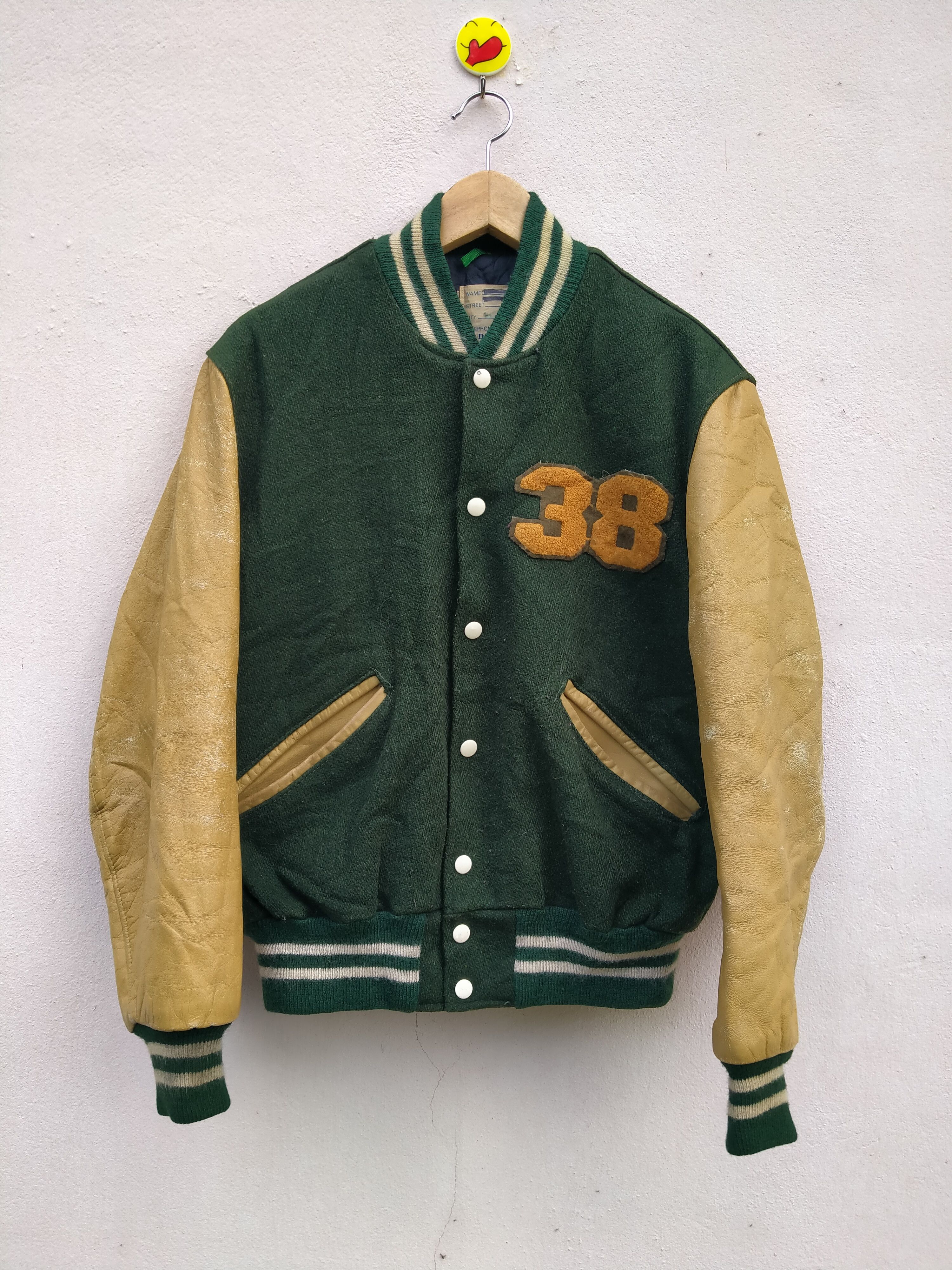 image of Leather Jacket x Varsity Jacket Varsity Wool Letterman's Sports Jacket By Delong Sportswear (Size M