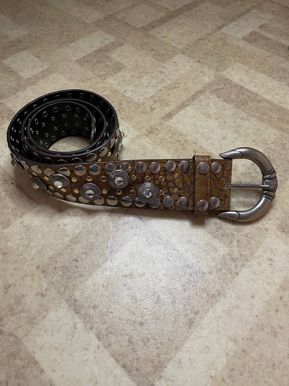 Vintage VERY RARE LEATHER BELT STUDDED WESTERN NANNI MADE IN ITALY ...