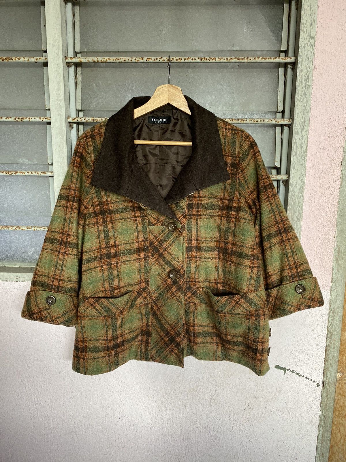 Designer × Kansai Yamamoto Kansai Bis Shadow Plaid Cropped Jacket Size M / US 6-8 / IT 42-44 - 5 Thumbnail