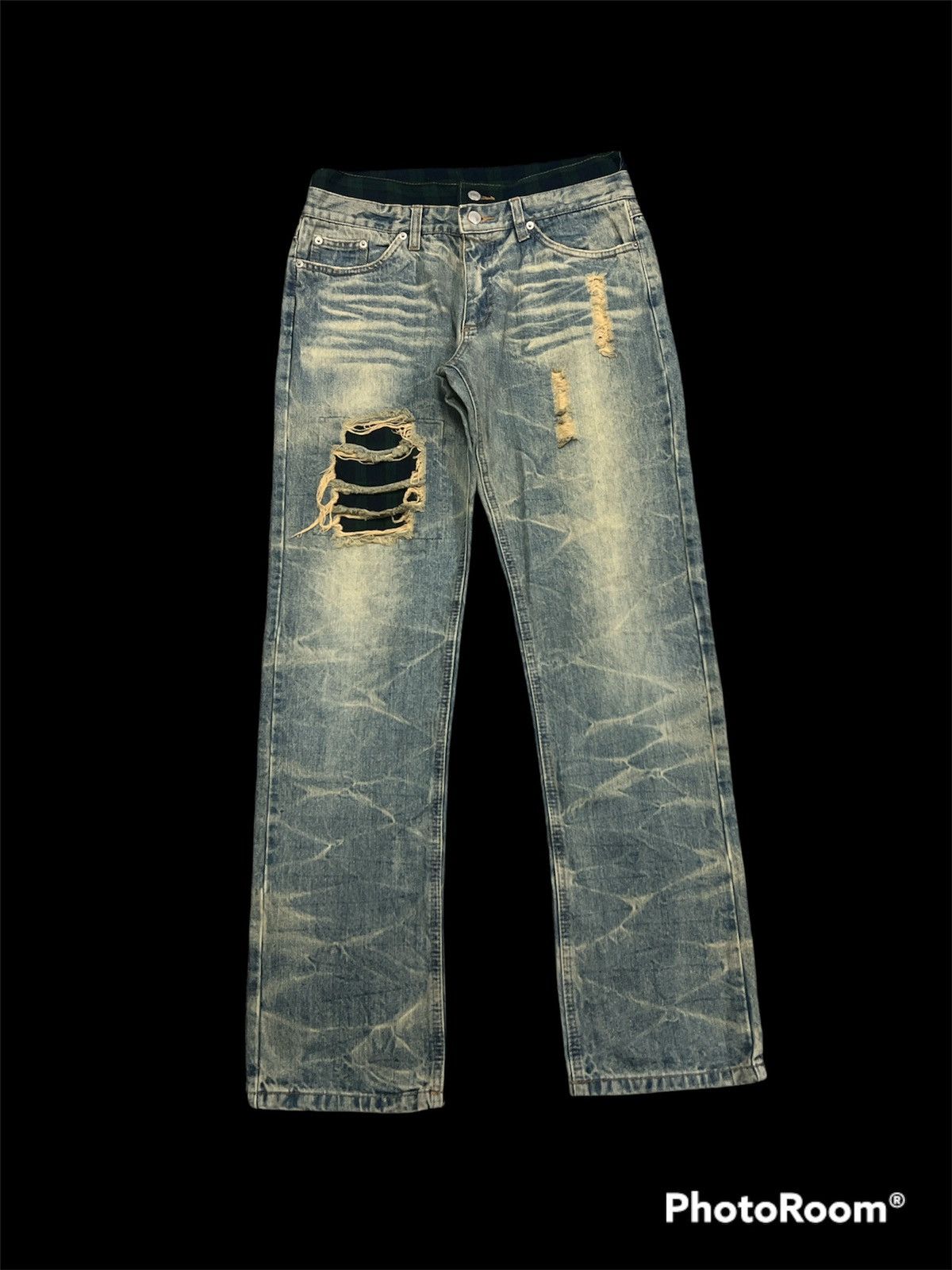Japanese Brand ARCHIVE🔥Unknown Distressed Ripped lightning Denim Pants Size US 30 / EU 46 - 1 Thumbnail