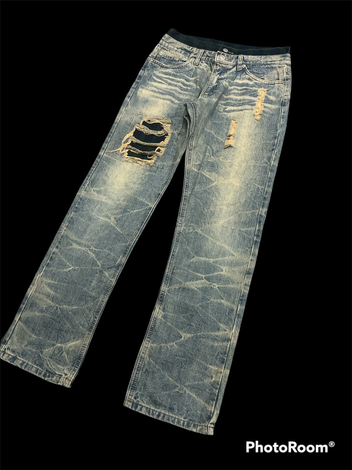 Japanese Brand ARCHIVE🔥Unknown Distressed Ripped lightning Denim Pants Size US 30 / EU 46 - 4 Thumbnail
