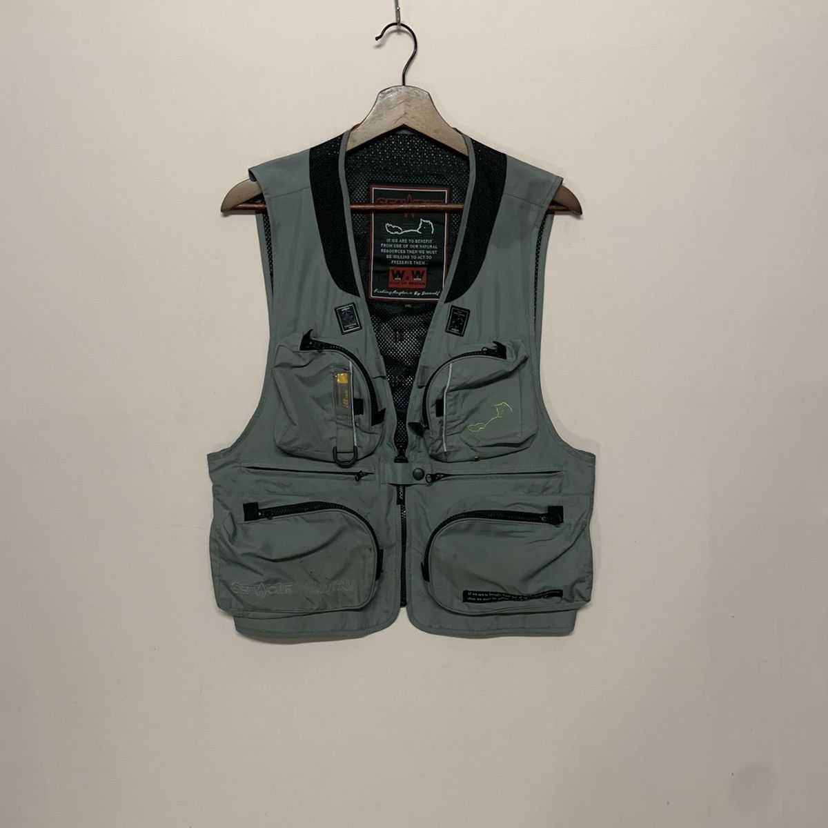 image of Archival Clothing x Hunter Sea Wolf Brand Hunting Fishing Multi Pocket Vest Jacket in Dark Gray (Si