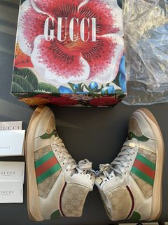 Gucci GG Supreme Tessuto Beige High Top Men sneakers $840 Sz 14 G (15 US)  MINT