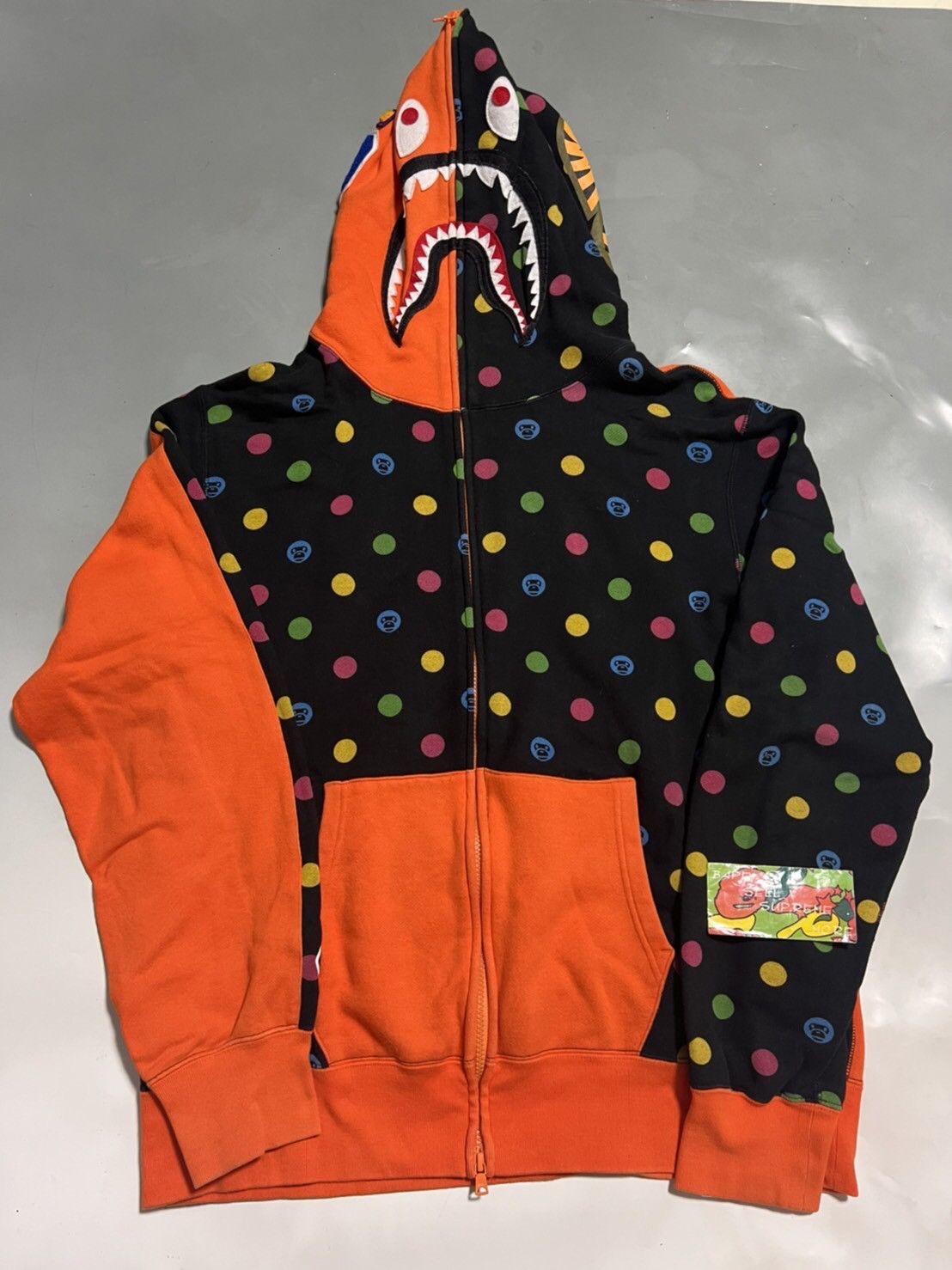 image of Bape Shark Full Zip Hoodie Orange/dot, Men's (Size 2XL)