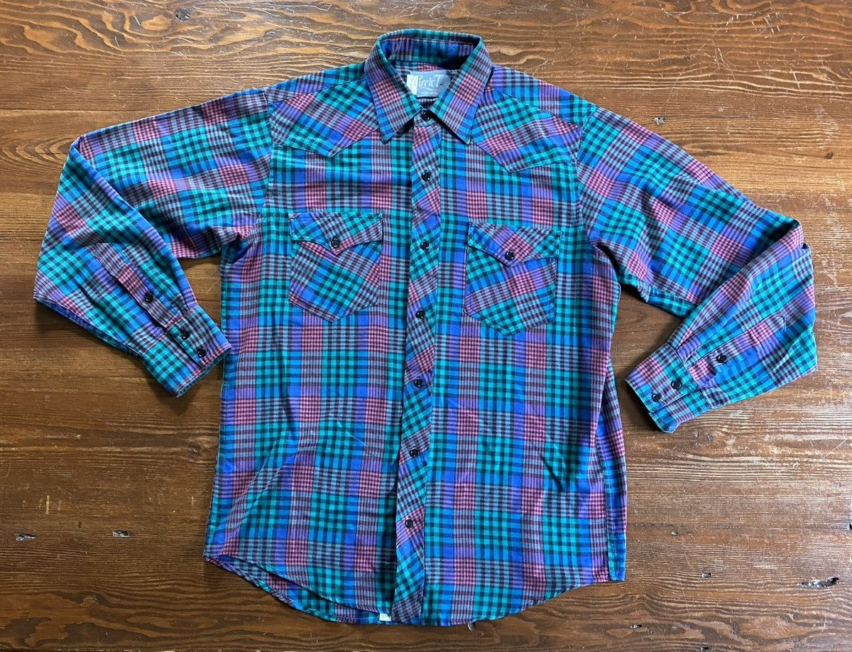 Vintage Vintage 80’s Circle T Plaid Western Style Button Up Size US L / EU 52-54 / 3 - 2 Thumbnail
