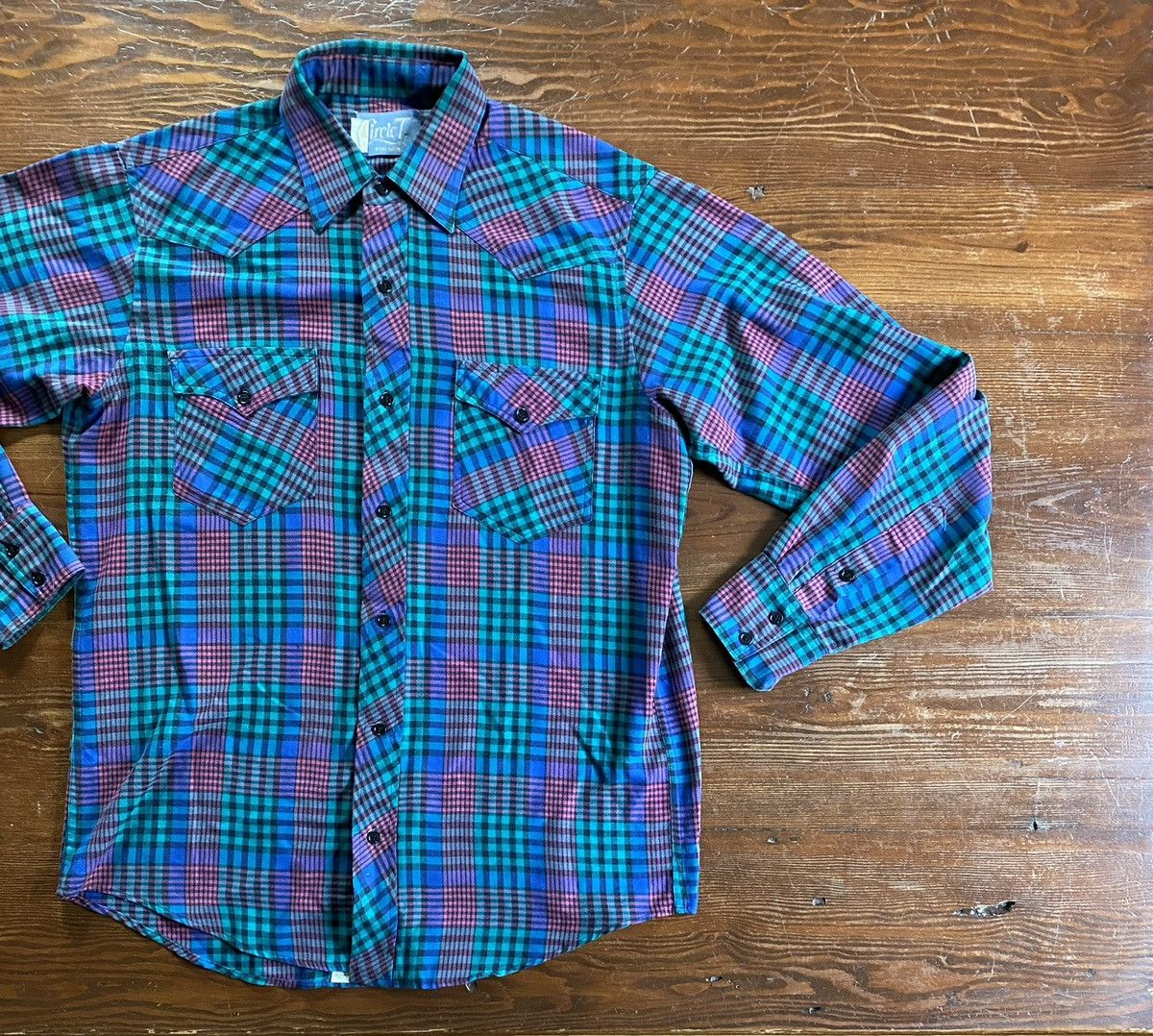 Vintage Vintage 80’s Circle T Plaid Western Style Button Up Size US L / EU 52-54 / 3 - 1 Thumbnail