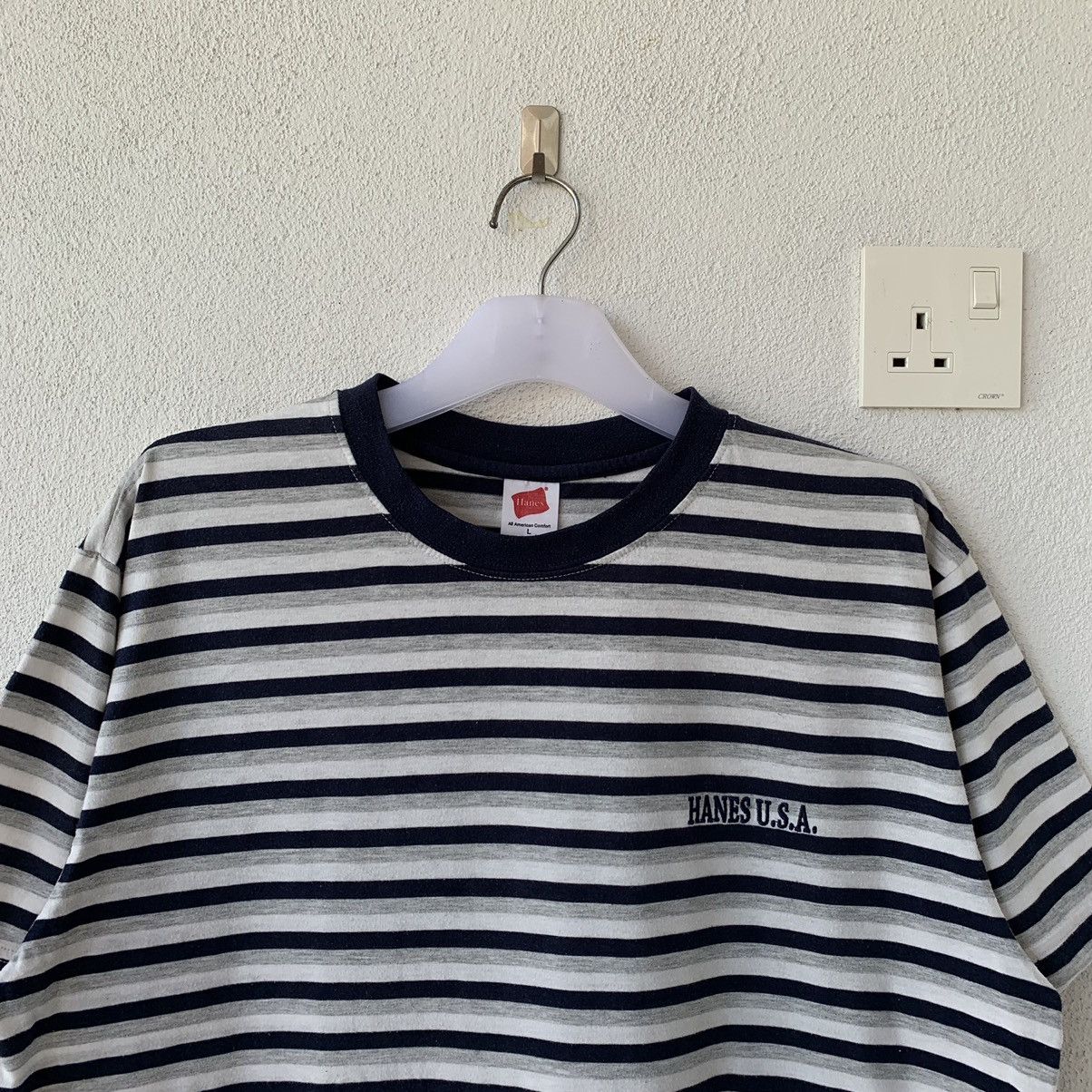 Hanes × Vintage HANES USA t shirt horizontal stripe small logo Size US L / EU 52-54 / 3 - 3 Thumbnail