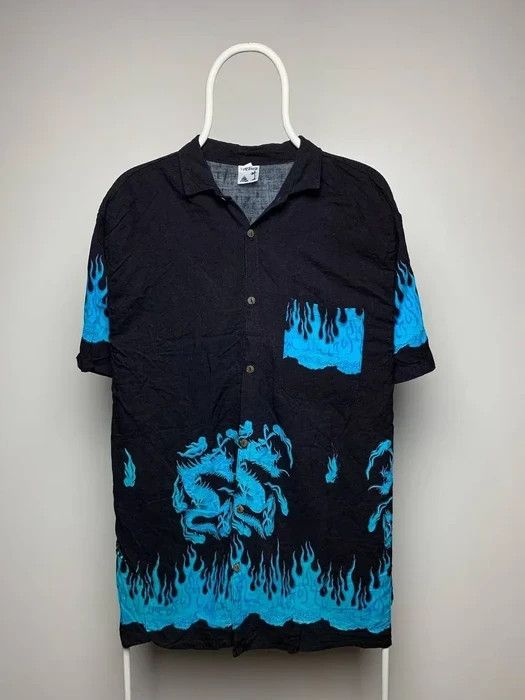 Japanese Brand Hawaii shirt dragon fire blue size XXL vintage shirt Size US XXL / EU 58 / 5 - 1 Thumbnail