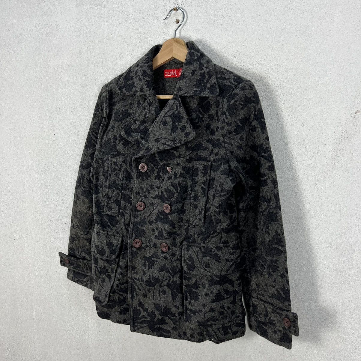 Hysteric Glamour RARE X-GIRL WOOL JACKET DOUBLE BREAST CAMO BLACK DESIGN Size US S / EU 44-46 / 1 - 2 Thumbnail