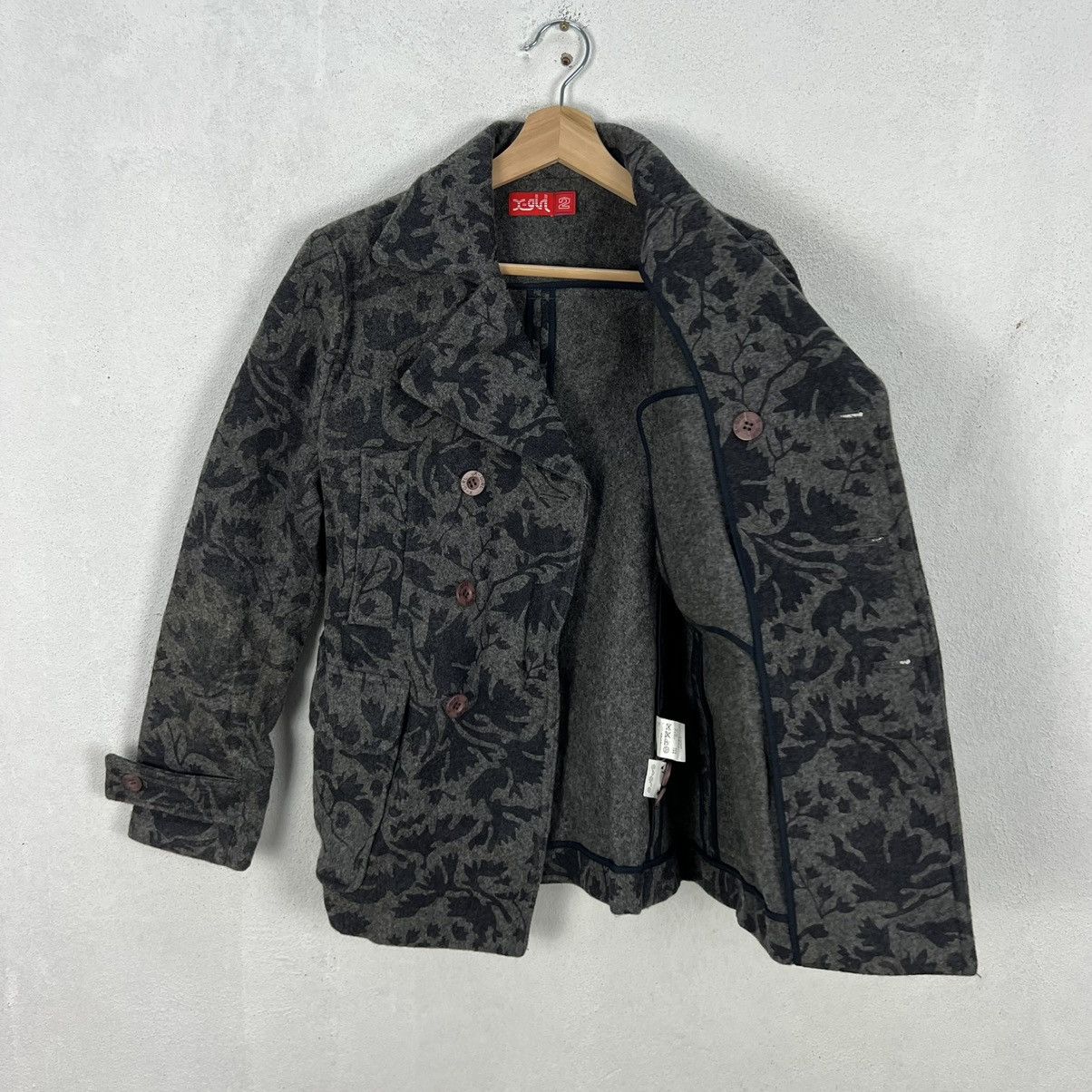 Hysteric Glamour RARE X-GIRL WOOL JACKET DOUBLE BREAST CAMO BLACK DESIGN Size US S / EU 44-46 / 1 - 9 Thumbnail