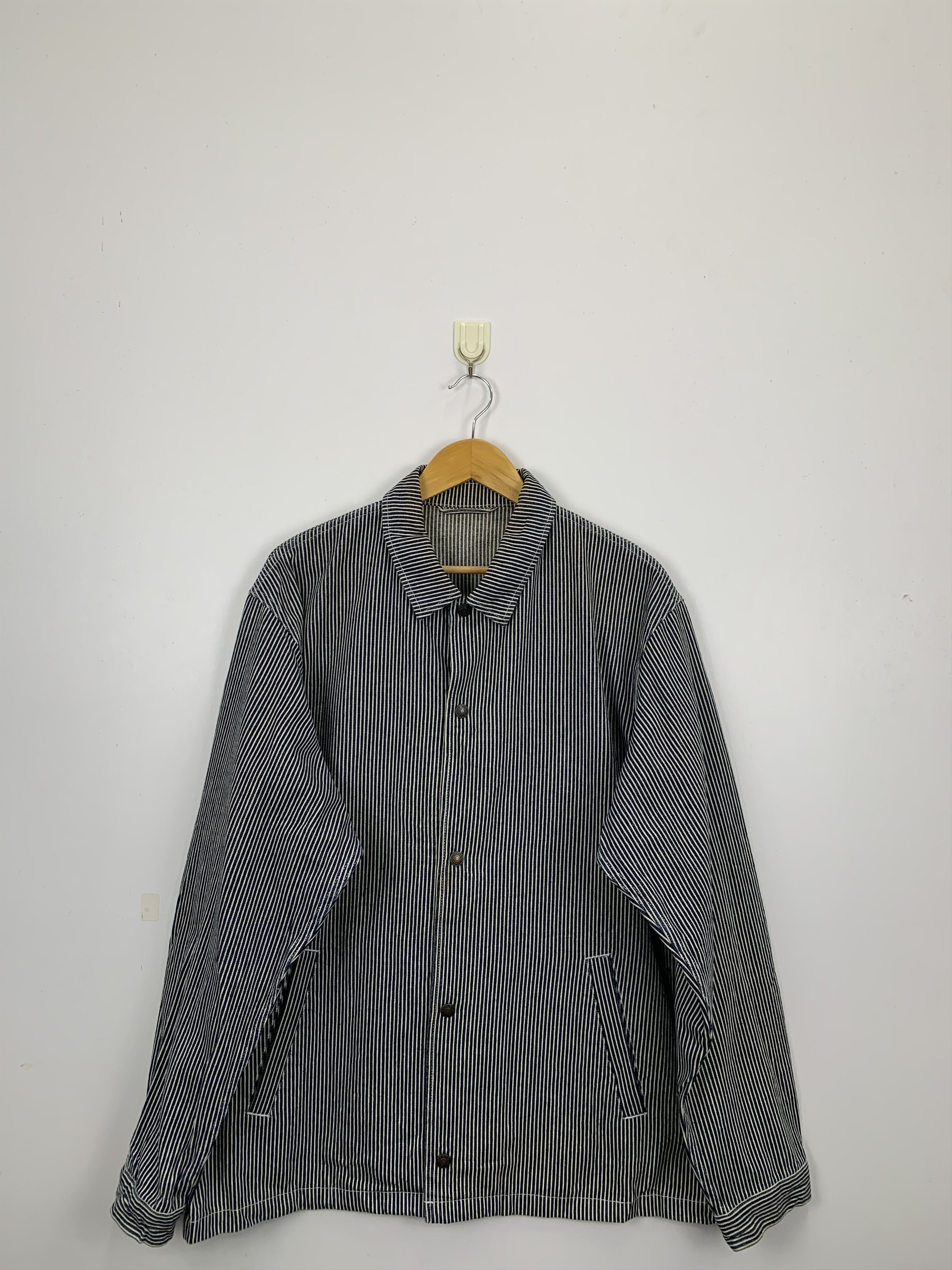 image of Gu Button Up Denim Jacket in Blackwhite Stripes, Men's (Size XL)