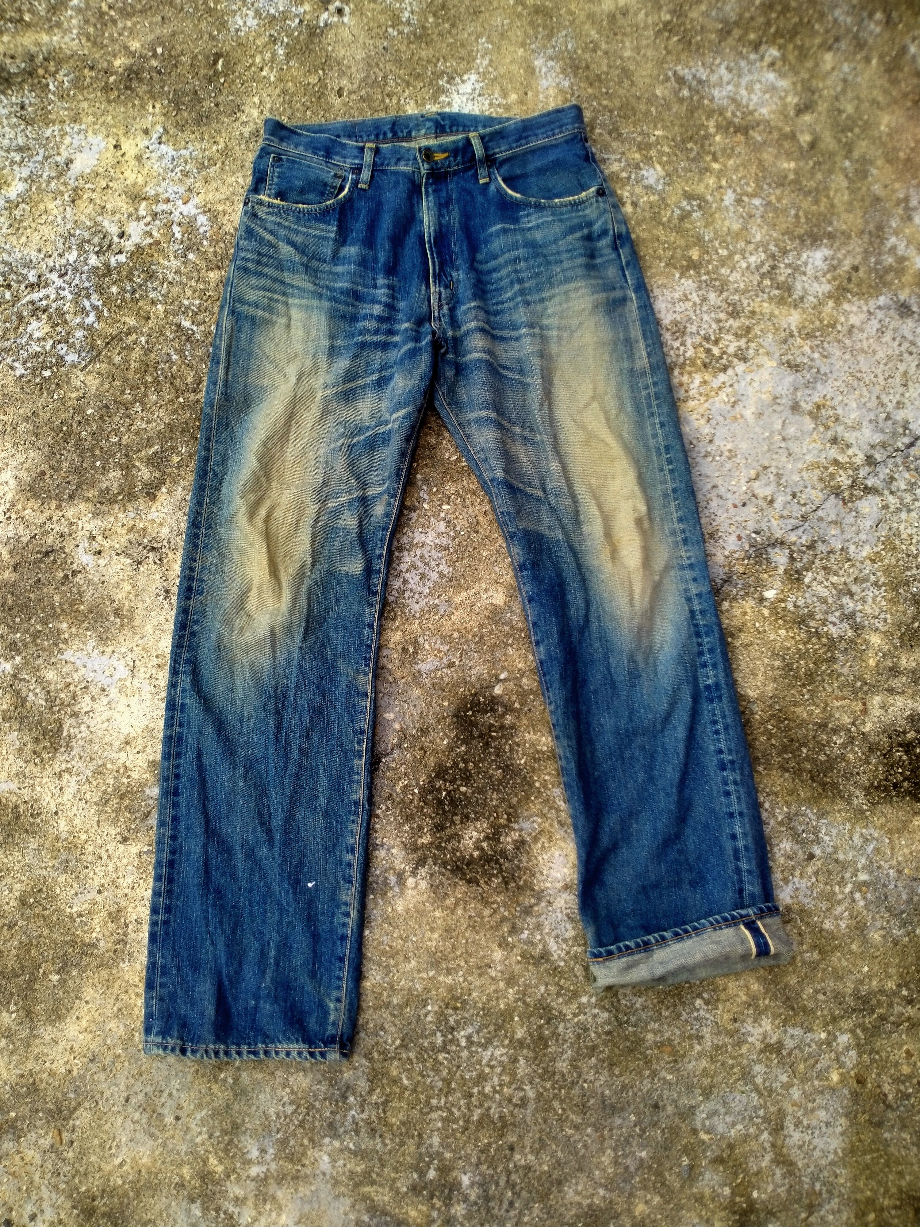 image of Distressed Denim x Edwin Distressed Edwin Lot 505 Selvedge Denim in Blue, Men's (Size 33)