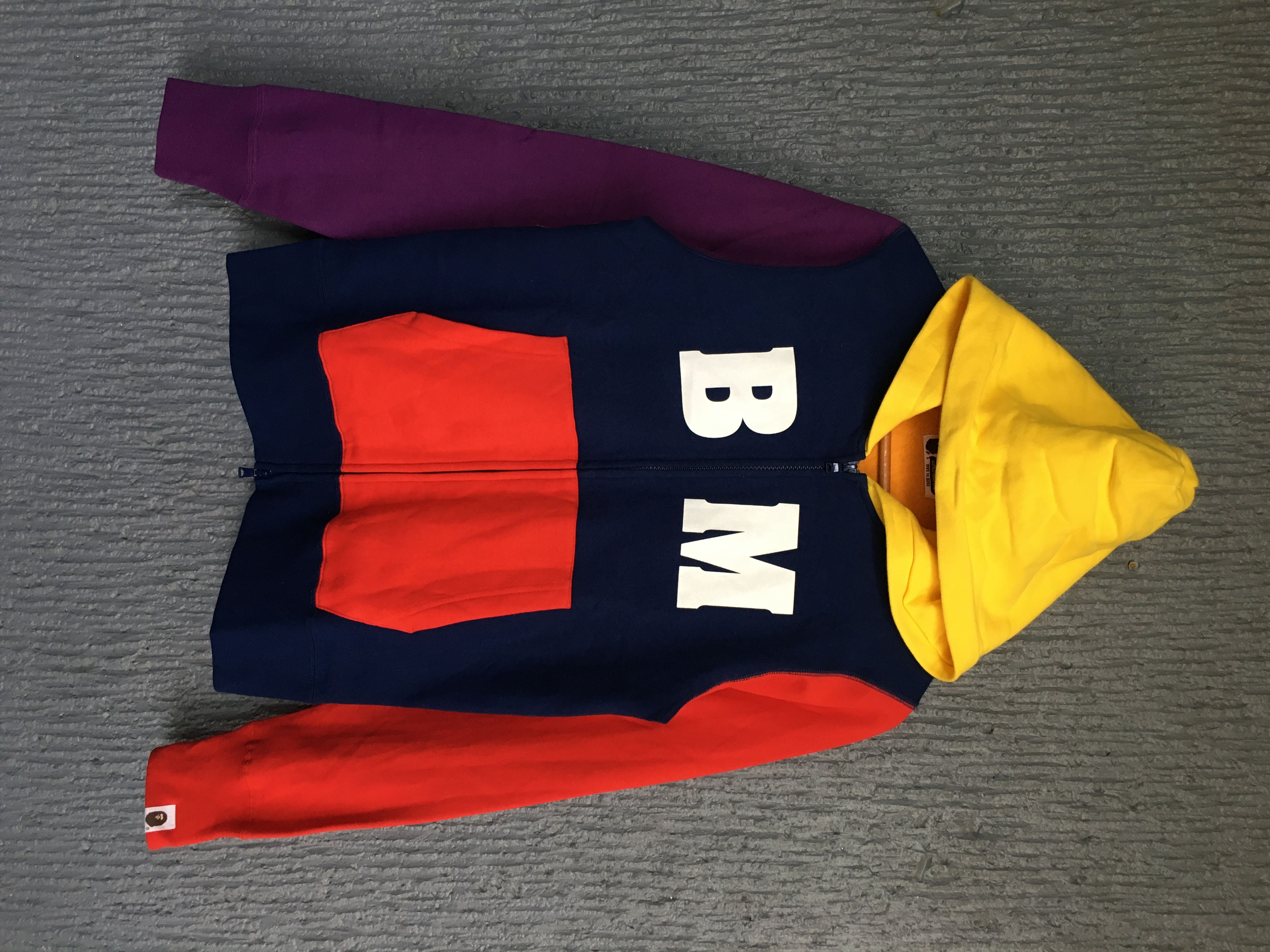 image of Bape Baby Milo "bm" & Logo On Back Mulicolor-Block Hoodie, Men's (Size Small)