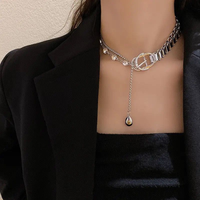 Jewelry Splicing Chain Button Long Pendant Necklaces Size ONE SIZE - 1 Thumbnail