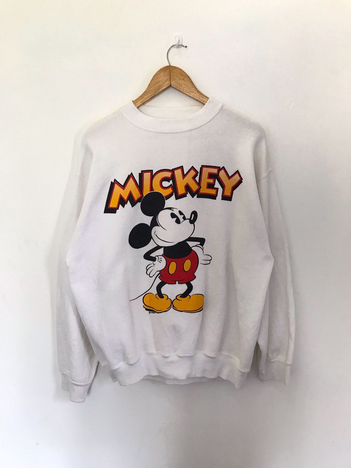 image of Vintage Mickey Mouse Disney Sweatshirt Nice Design in White, Men's (Size Large)