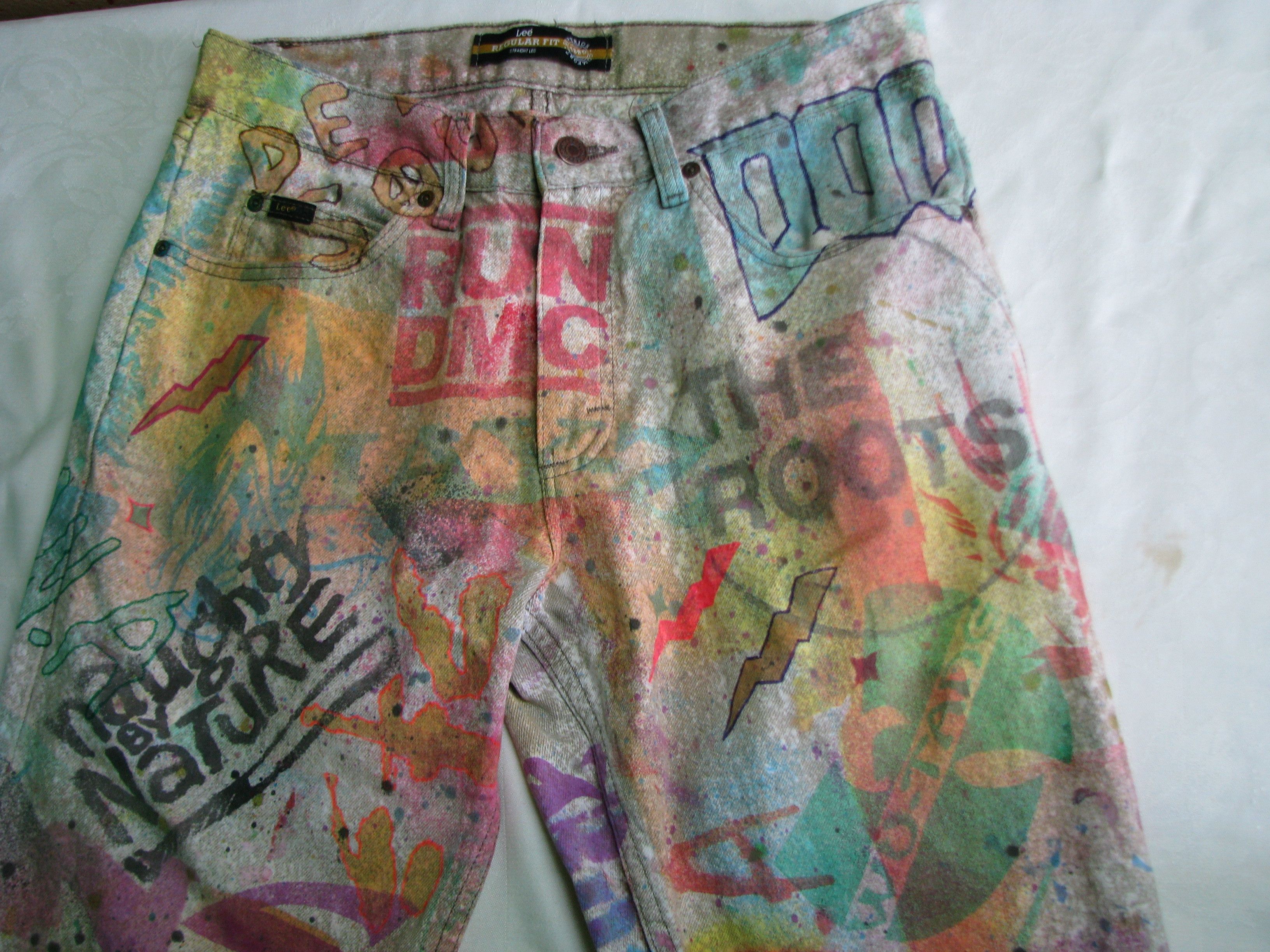 Lee Eye Drop Hand-Painted Custom Acid-Wash Jeans Size US 33 - 2 Thumbnail