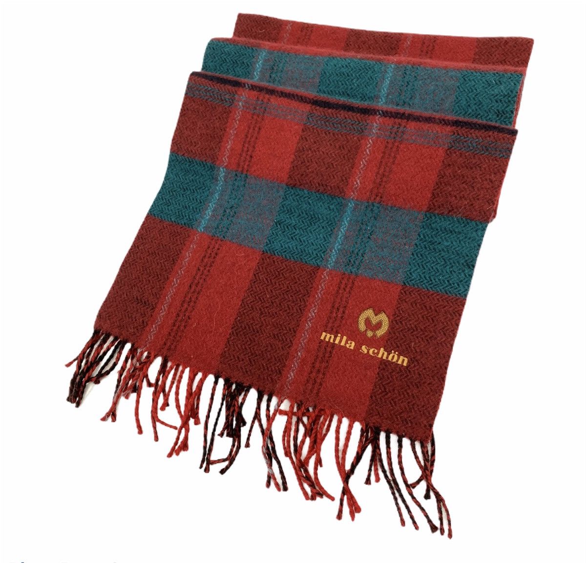 Mila Schon × Other MILA SCHON Fringed Tartan Plaid Cashmere Wool Muffler Scarf Size ONE SIZE - 2 Thumbnail