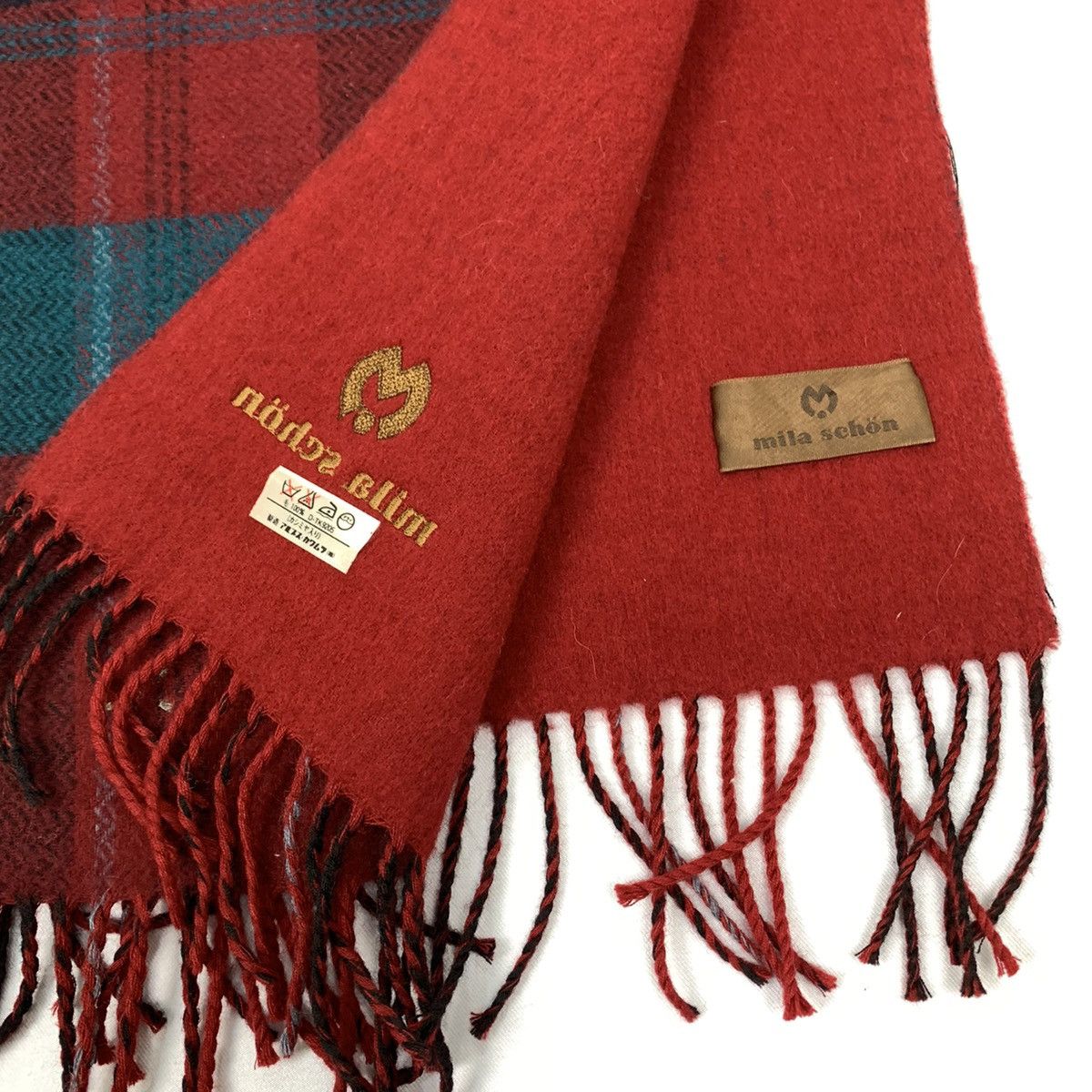 Mila Schon × Other MILA SCHON Fringed Tartan Plaid Cashmere Wool Muffler Scarf Size ONE SIZE - 9 Thumbnail