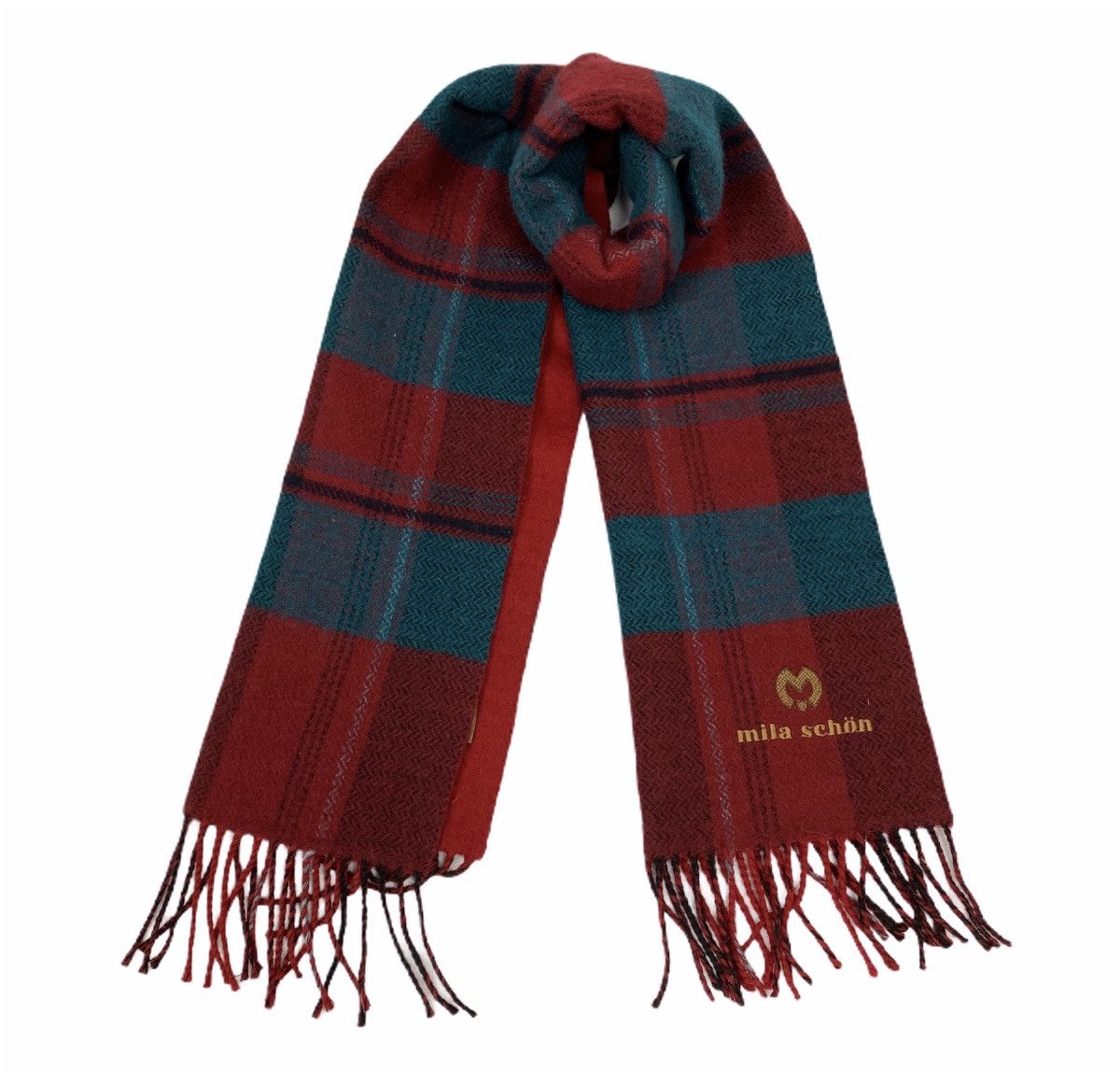 Mila Schon × Other MILA SCHON Fringed Tartan Plaid Cashmere Wool Muffler Scarf Size ONE SIZE - 1 Thumbnail