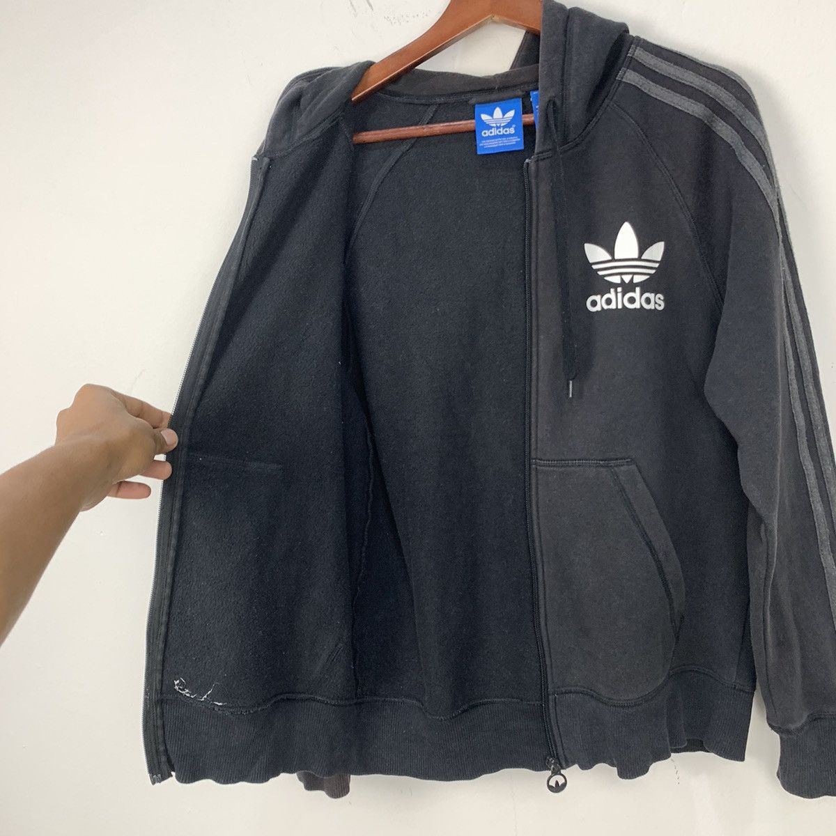 Adidas × Vintage Vintage ADIDAS 3 Striped Faded Zipper Sweater Hoodie Jacket Size US M / EU 48-50 / 2 - 12 Thumbnail