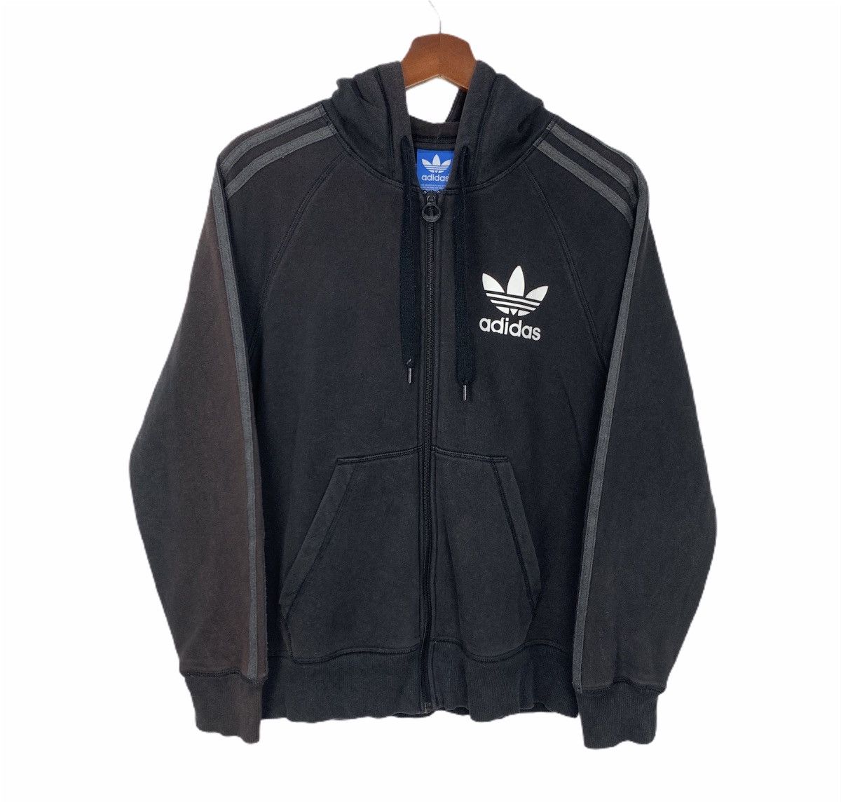 Adidas × Vintage Vintage ADIDAS 3 Striped Faded Zipper Sweater Hoodie Jacket Size US M / EU 48-50 / 2 - 1 Thumbnail