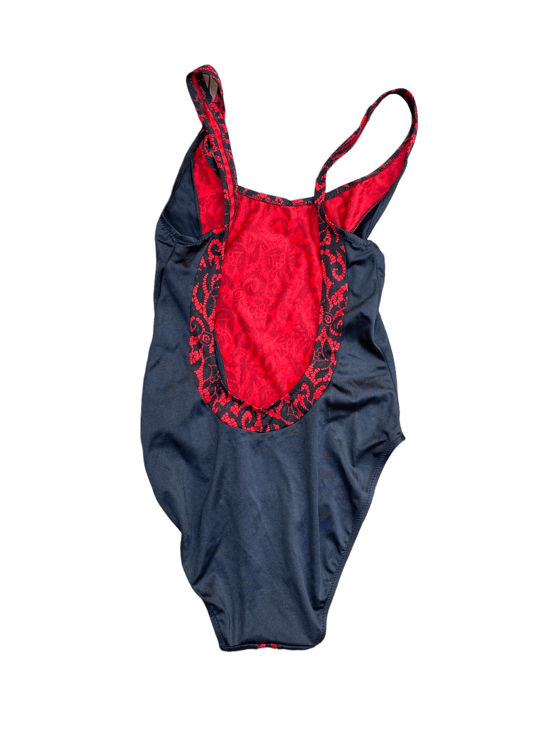 image of YVES Saint Laurent Vintage Black & Red Open Back Swimsuit, Women's (Size Small)