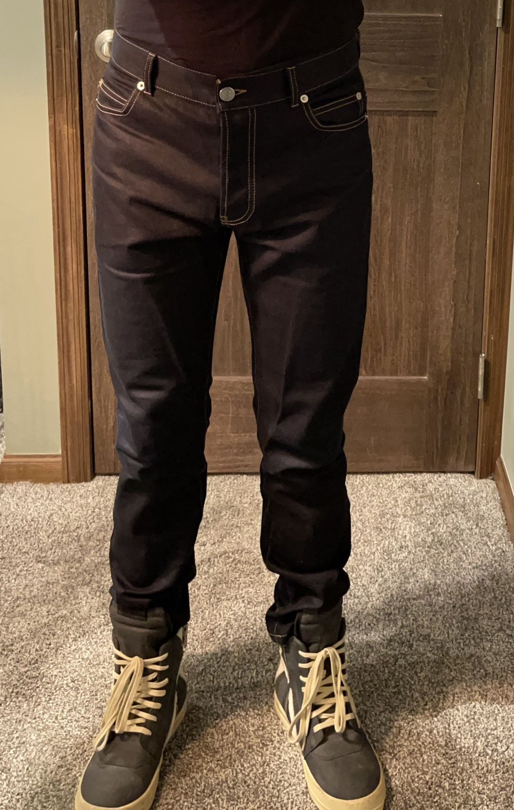 Balmain Contrast Stitch Waxed Dark Blue Denim