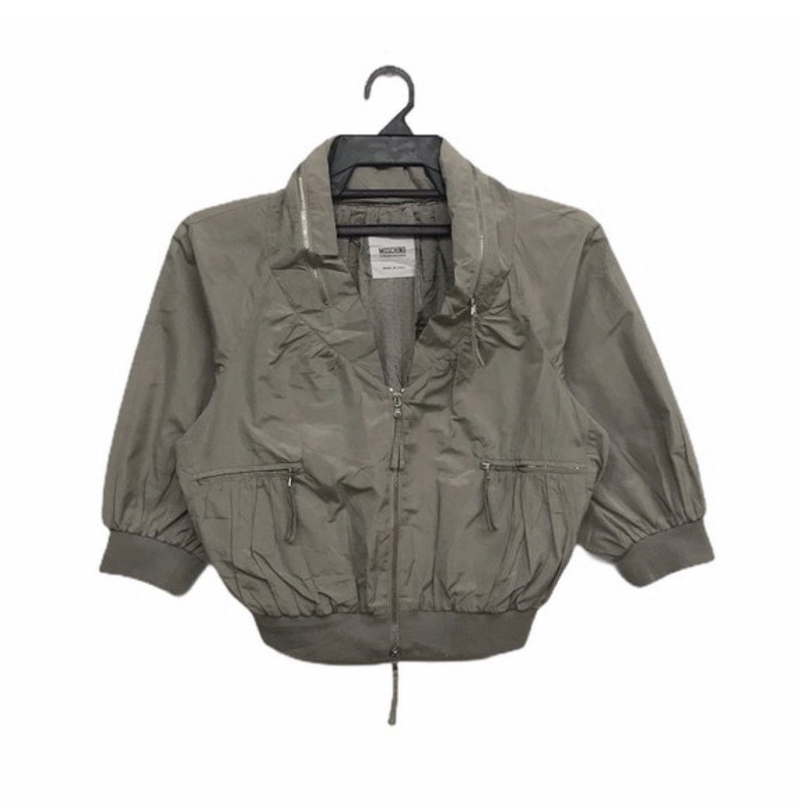 image of Moschino Zip Up Crop Jacket in Olive Green, Women's (Size XS)
