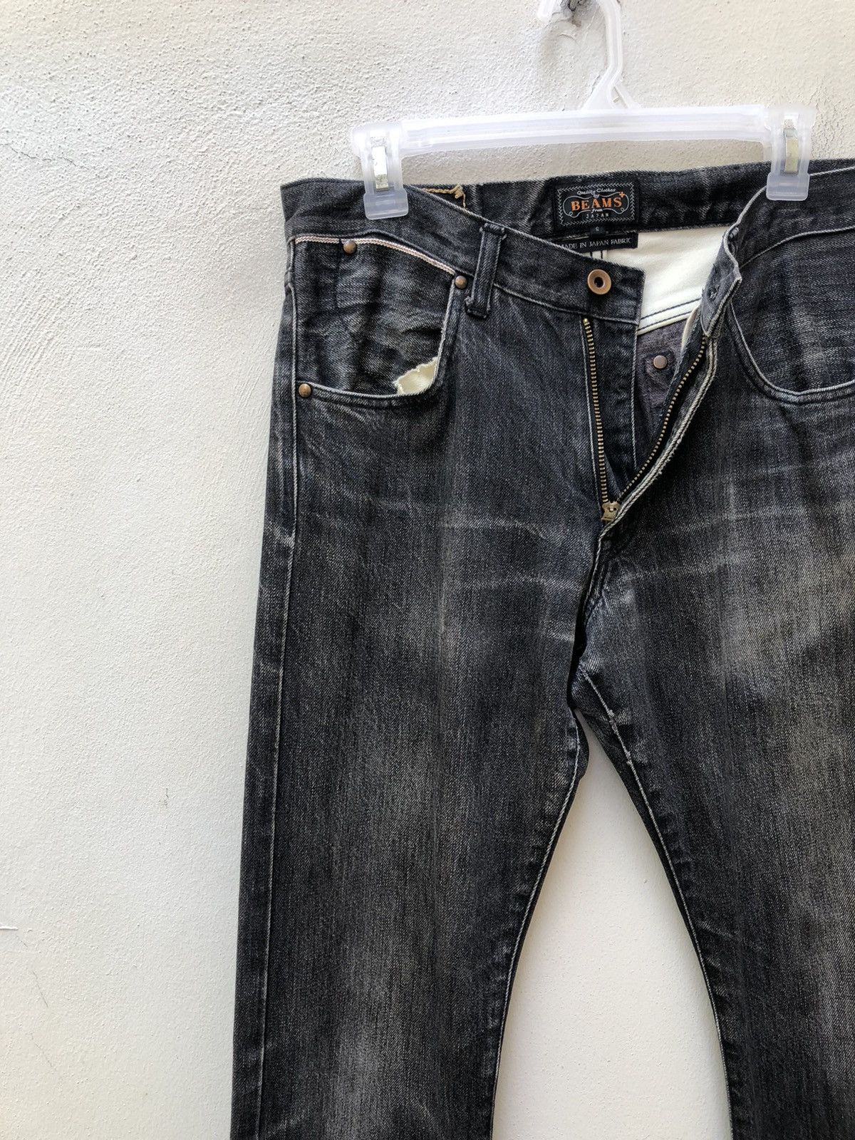 Beams Plus Beams + Japan Ripped Faded Black Denim Selvedge Jeans Size US 29 - 9 Thumbnail