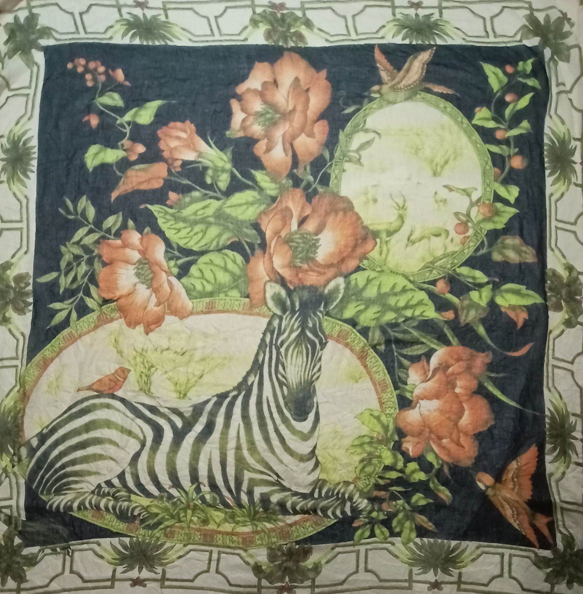 Designer Scarf Zebra Animal Print Flora Design Made In Korea Size ONE SIZE - 1 Thumbnail
