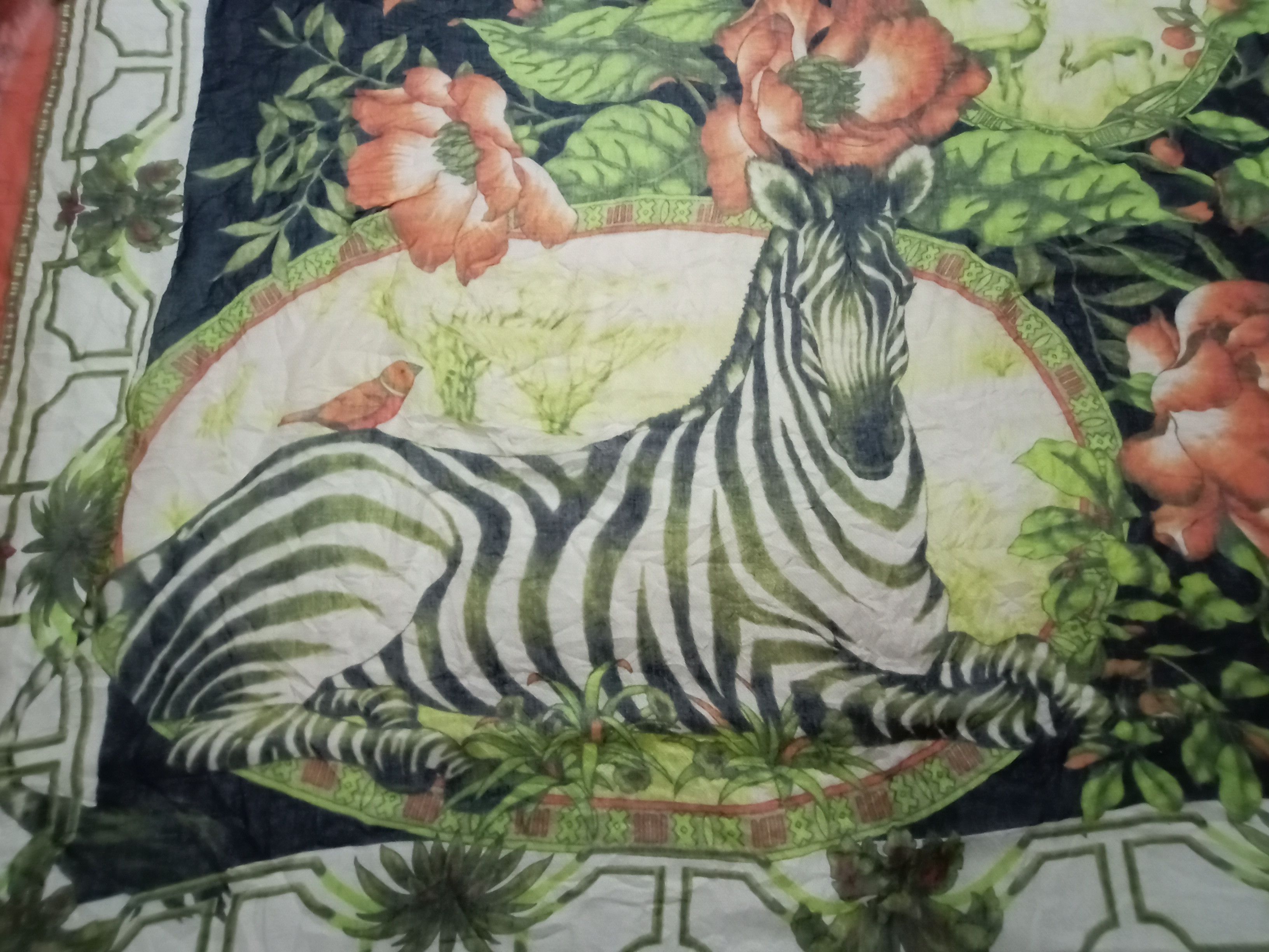 Designer Scarf Zebra Animal Print Flora Design Made In Korea Size ONE SIZE - 2 Thumbnail