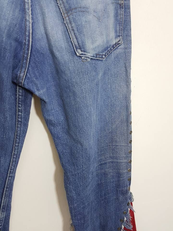 Designer × Levi's × Levi's Made & Crafted Studded Leather Trim Hem Boot Cut Denim Jeans Size US 30 / EU 46 - 11 Thumbnail