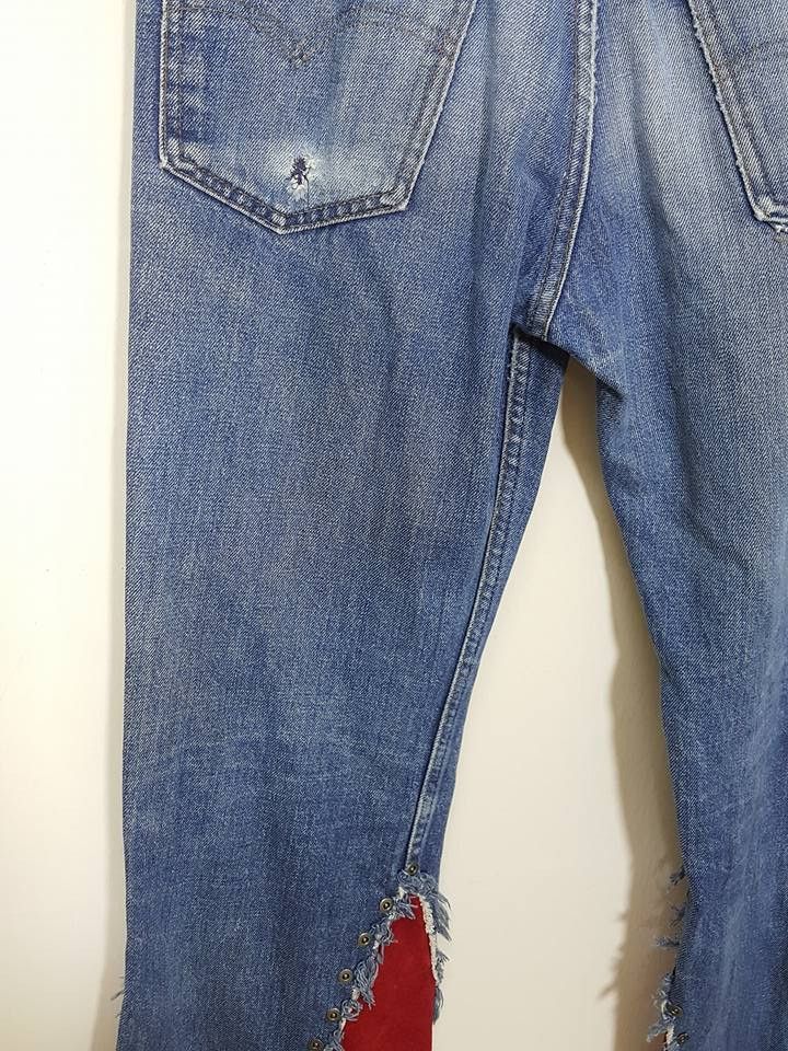 Designer × Levi's × Levi's Made & Crafted Studded Leather Trim Hem Boot Cut Denim Jeans Size US 30 / EU 46 - 10 Thumbnail