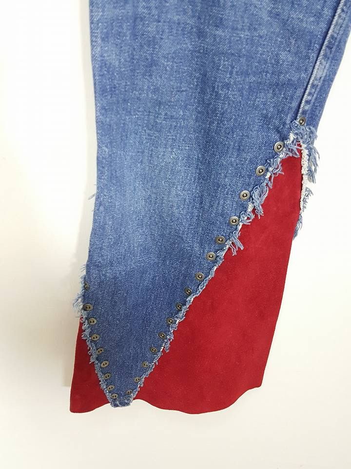 Designer × Levi's × Levi's Made & Crafted Studded Leather Trim Hem Boot Cut Denim Jeans Size US 30 / EU 46 - 16 Thumbnail