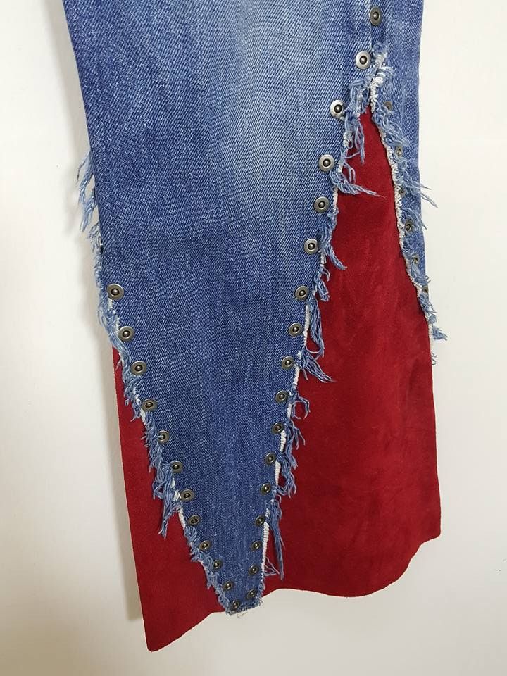 Designer × Levi's × Levi's Made & Crafted Studded Leather Trim Hem Boot Cut Denim Jeans Size US 30 / EU 46 - 17 Thumbnail