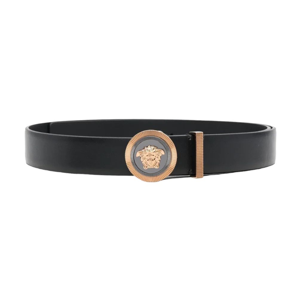 image of Versace Black Calf Leather Gold Medusa Belt, Men's