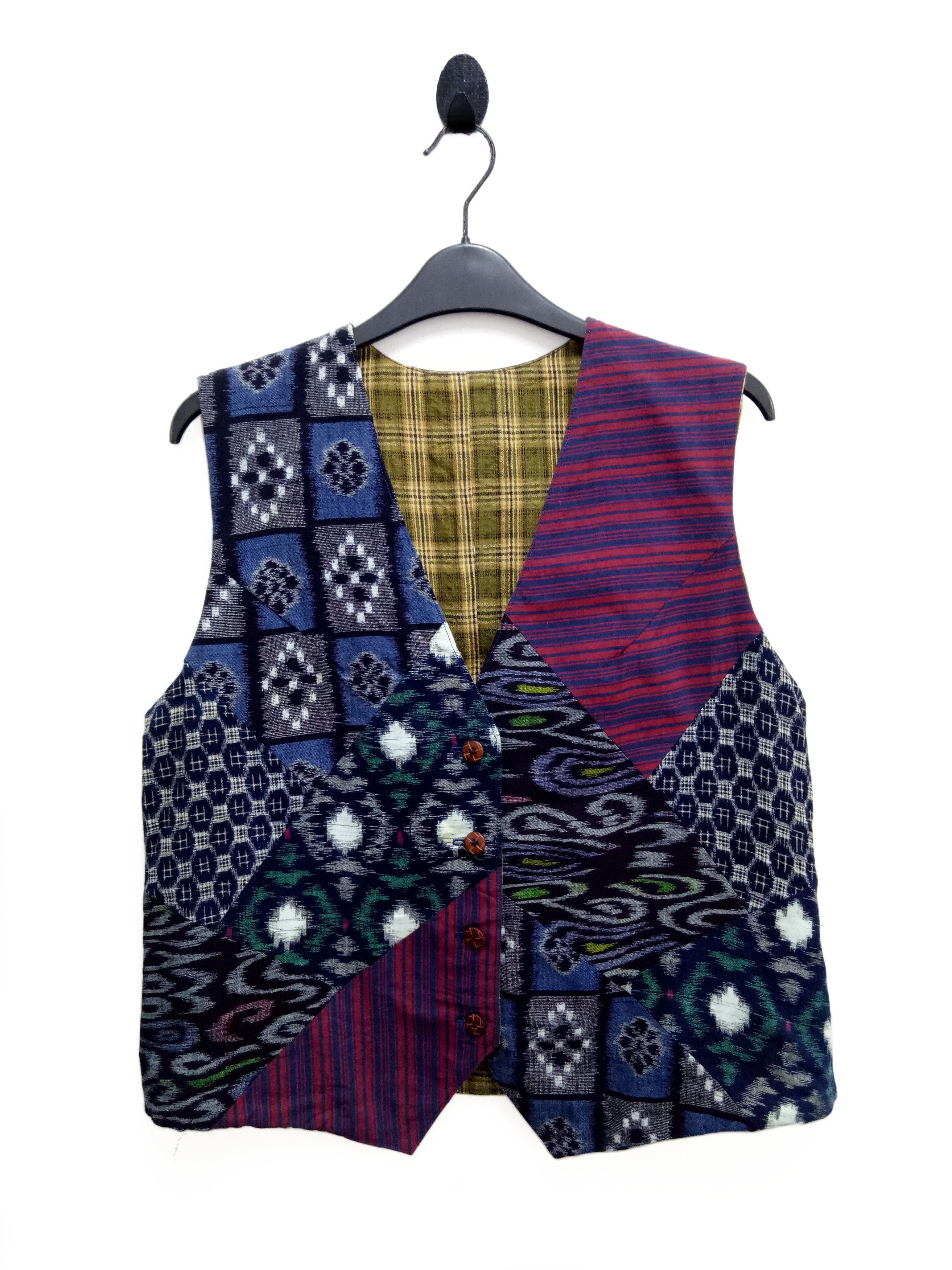 Indigo 🔥Reversible Awesome Patchwork Vest Art Design Size US M / EU 48-50 / 2 - 13 Thumbnail