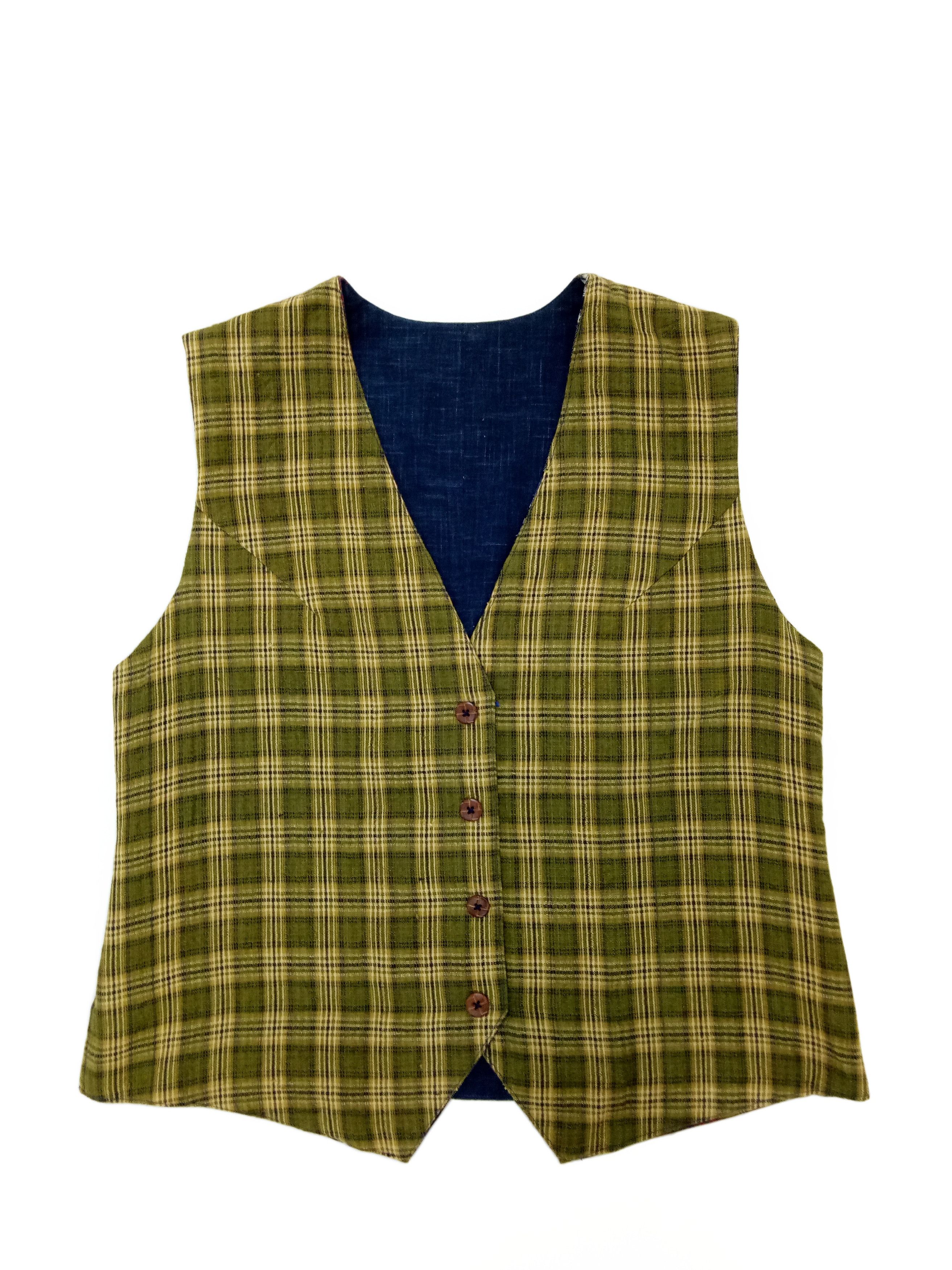Indigo 🔥Reversible Awesome Patchwork Vest Art Design Size US M / EU 48-50 / 2 - 7 Thumbnail