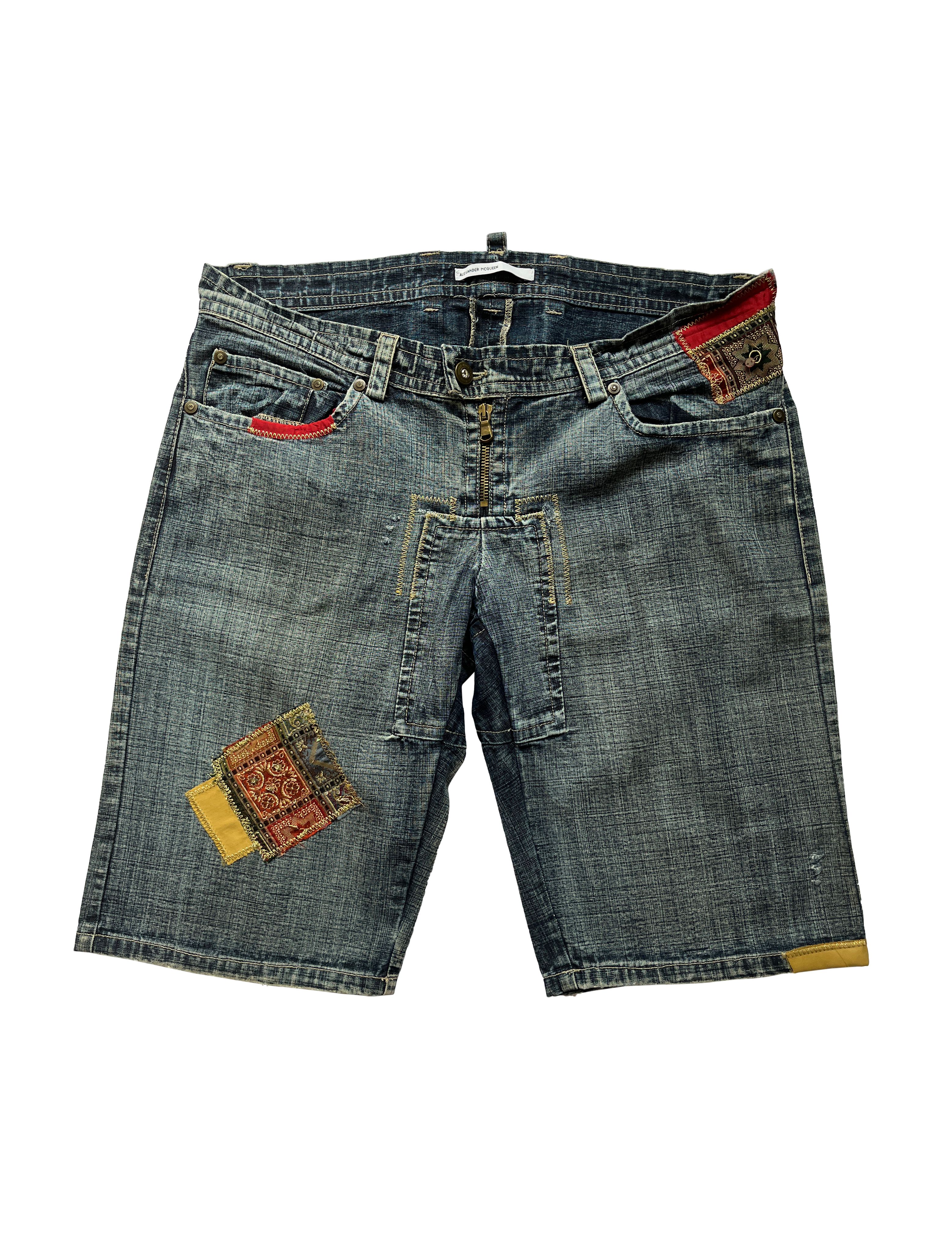 Pre-owned Alexander Mcqueen 1990's  Denim Patched Shorts In Blue