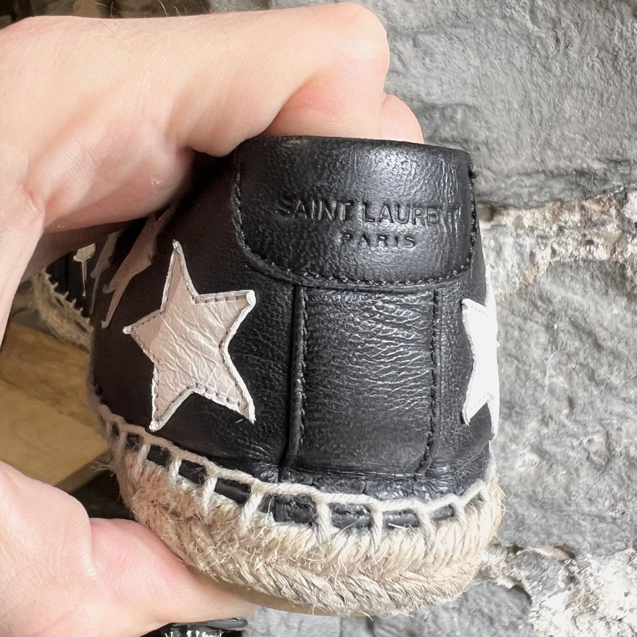 Saint Laurent Paris Saint Laurent Black Leather Star Appliqué Espadrilles Size US 8 / IT 38 - 10 Thumbnail