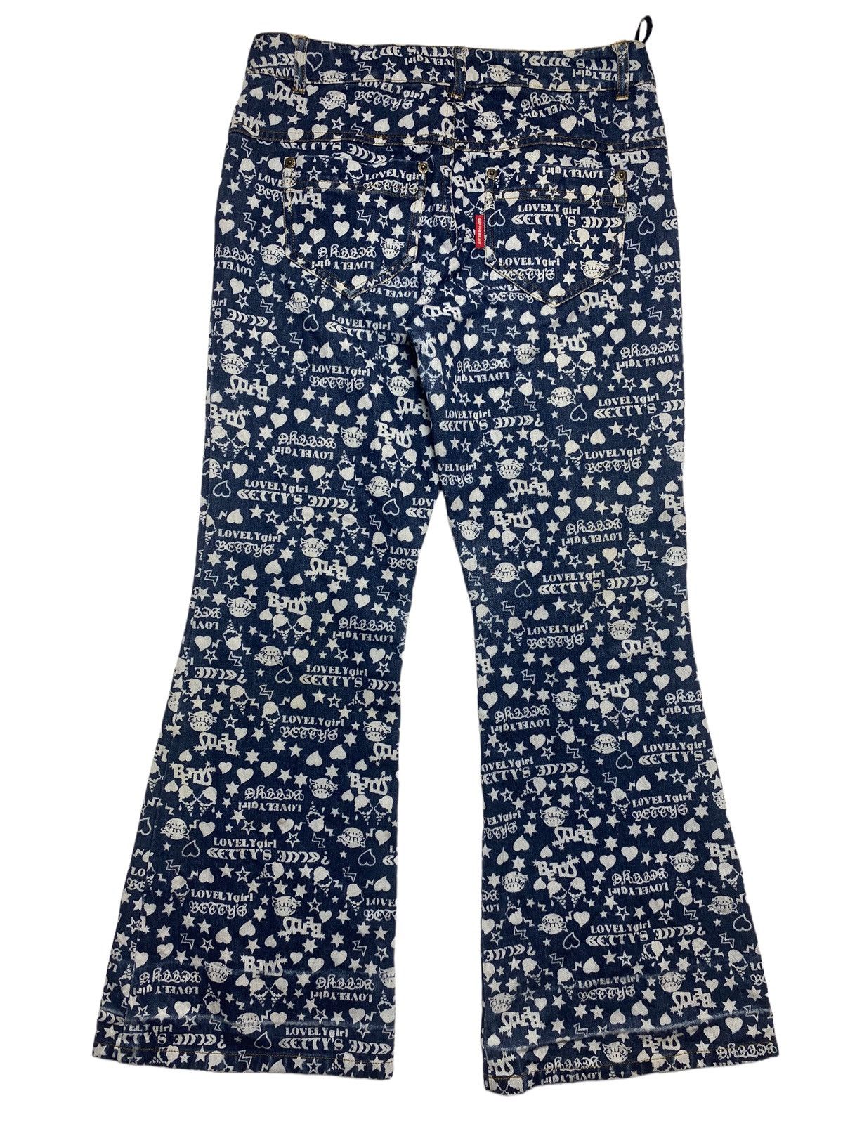 Hysteric Glamour × Japanese Brand 2000s Bettys Blue - Super Flared Printed Denim Pants Size US 28 / EU 44 - 2 Thumbnail