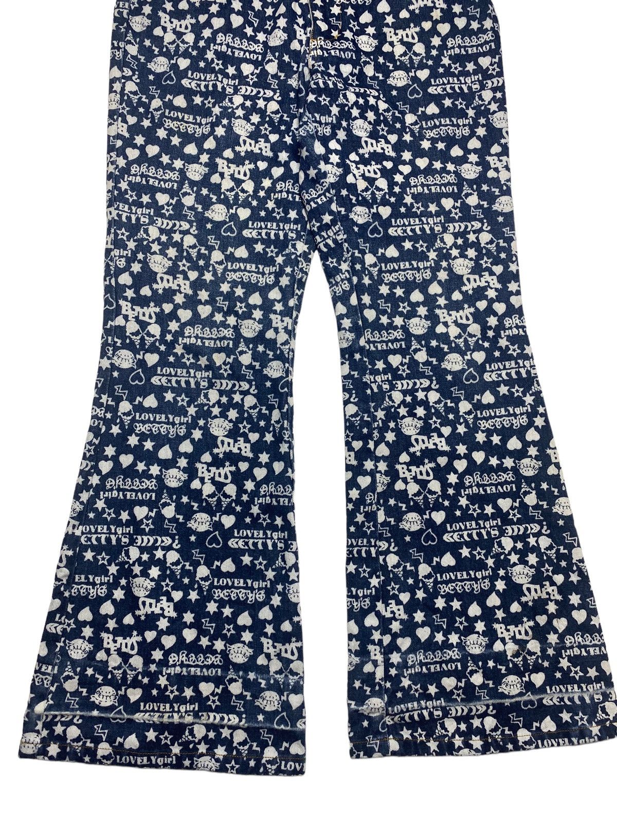Hysteric Glamour × Japanese Brand 2000s Bettys Blue - Super Flared Printed Denim Pants Size US 28 / EU 44 - 4 Thumbnail