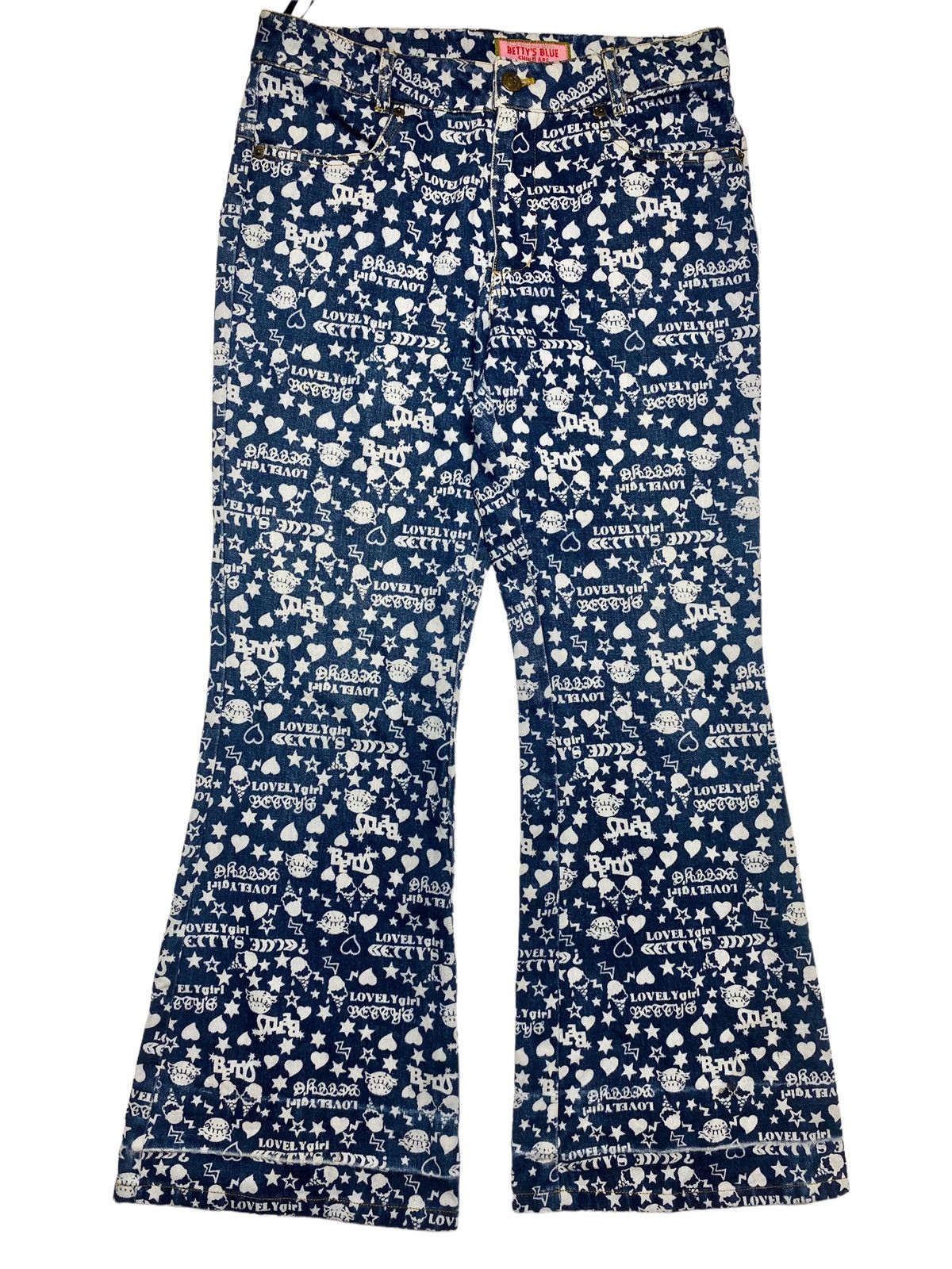 Hysteric Glamour × Japanese Brand 2000s Bettys Blue - Super Flared Printed Denim Pants Size US 28 / EU 44 - 1 Thumbnail